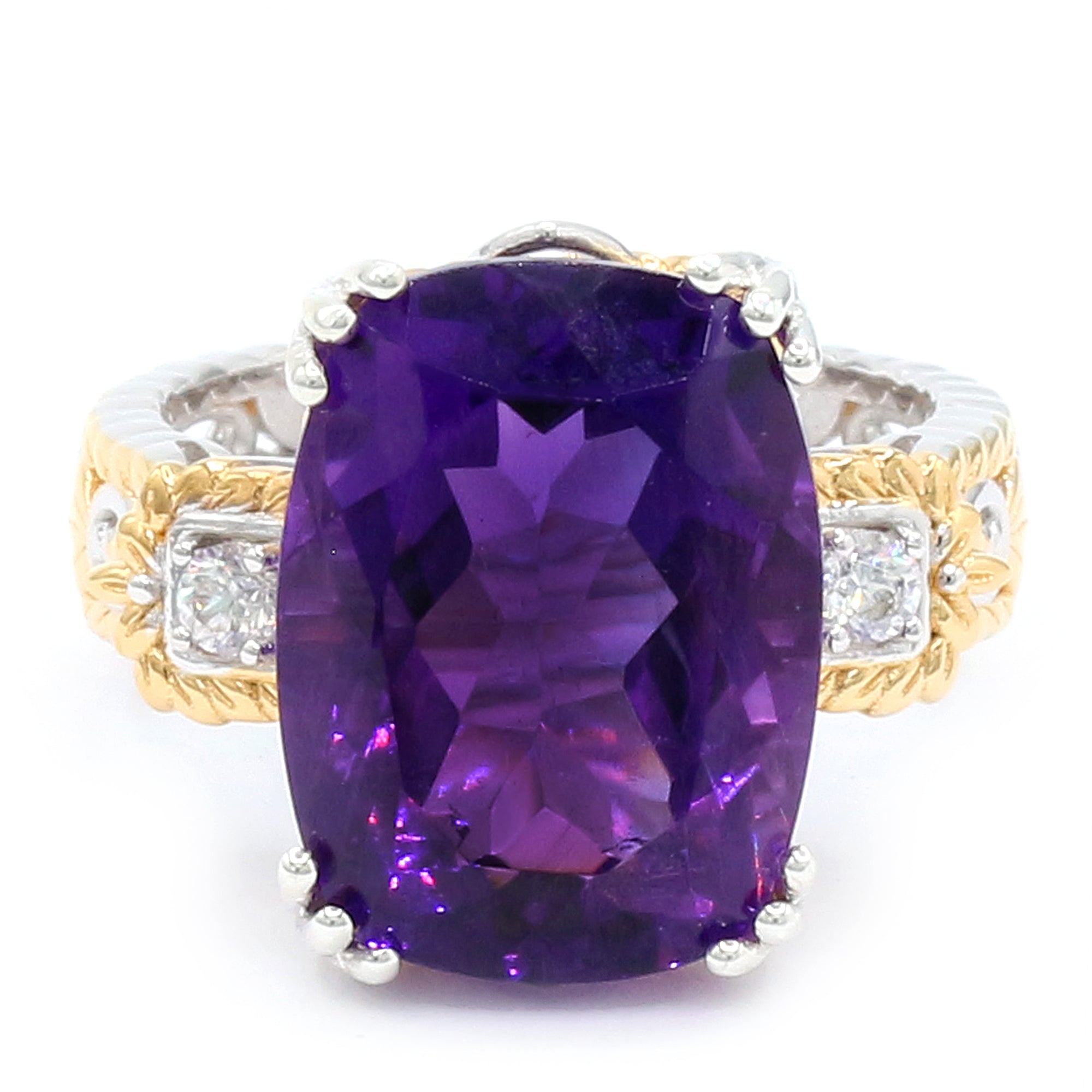 Gems en Vogue 24K Palladium Silver 10.90ctw Tanzanian Amethyst & White Zircon Ring