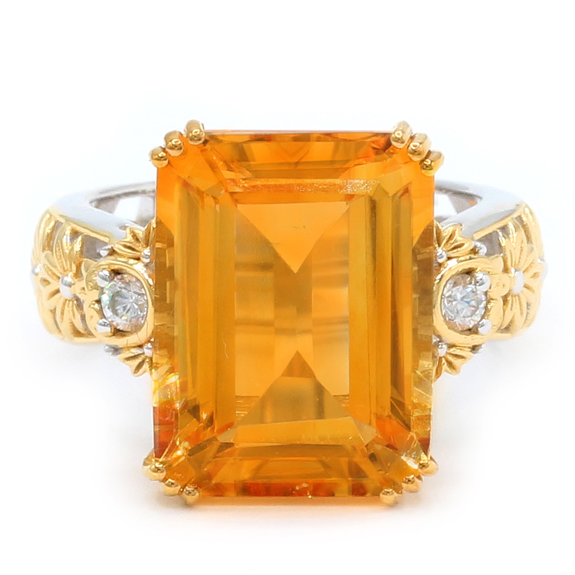 Bague Gems en Vogue en Citrine de Bolivie "Fire" 18,38 carats et Zircons Blancs