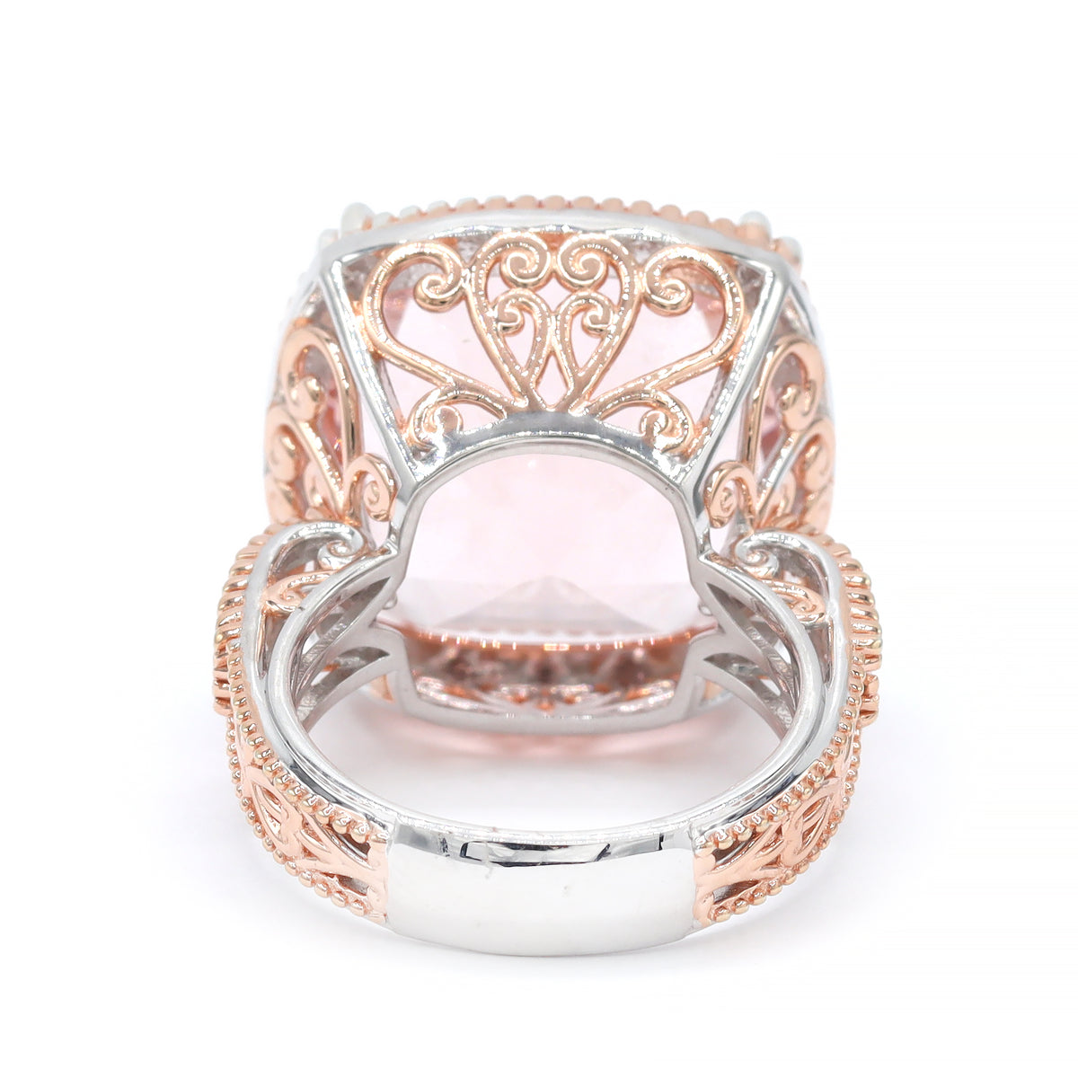 Couture Gems One-of-a-Kind 18K Palladium Silver 31.05ctw Peachy Pink Fluorite & White Zircon Ring