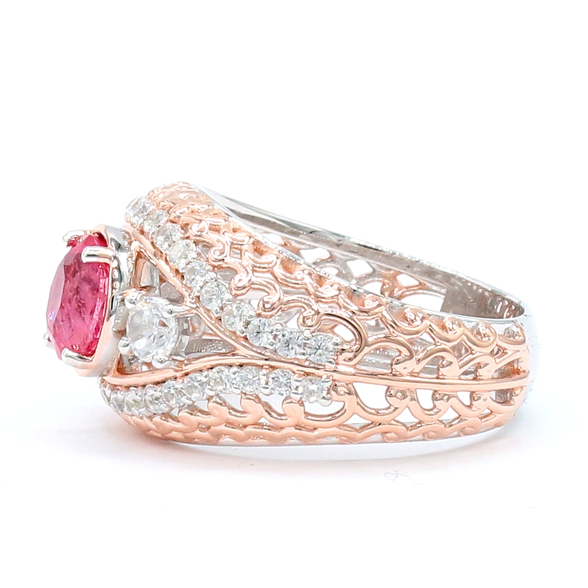 Couture Gems One-of-a-Kind 3.62ctw Padparadscha Sapphire & White Zircon Ring