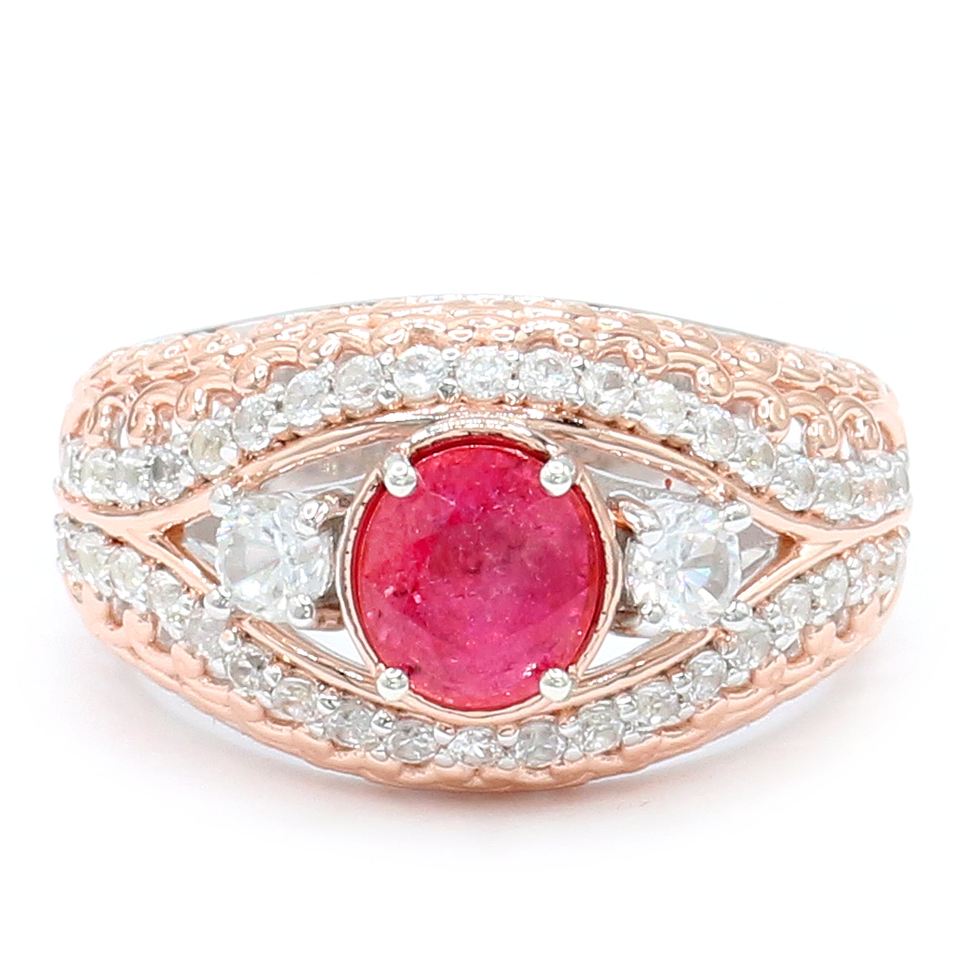 Couture Gems One-of-a-Kind 3.62ctw Padparadscha Sapphire & White Zircon Ring