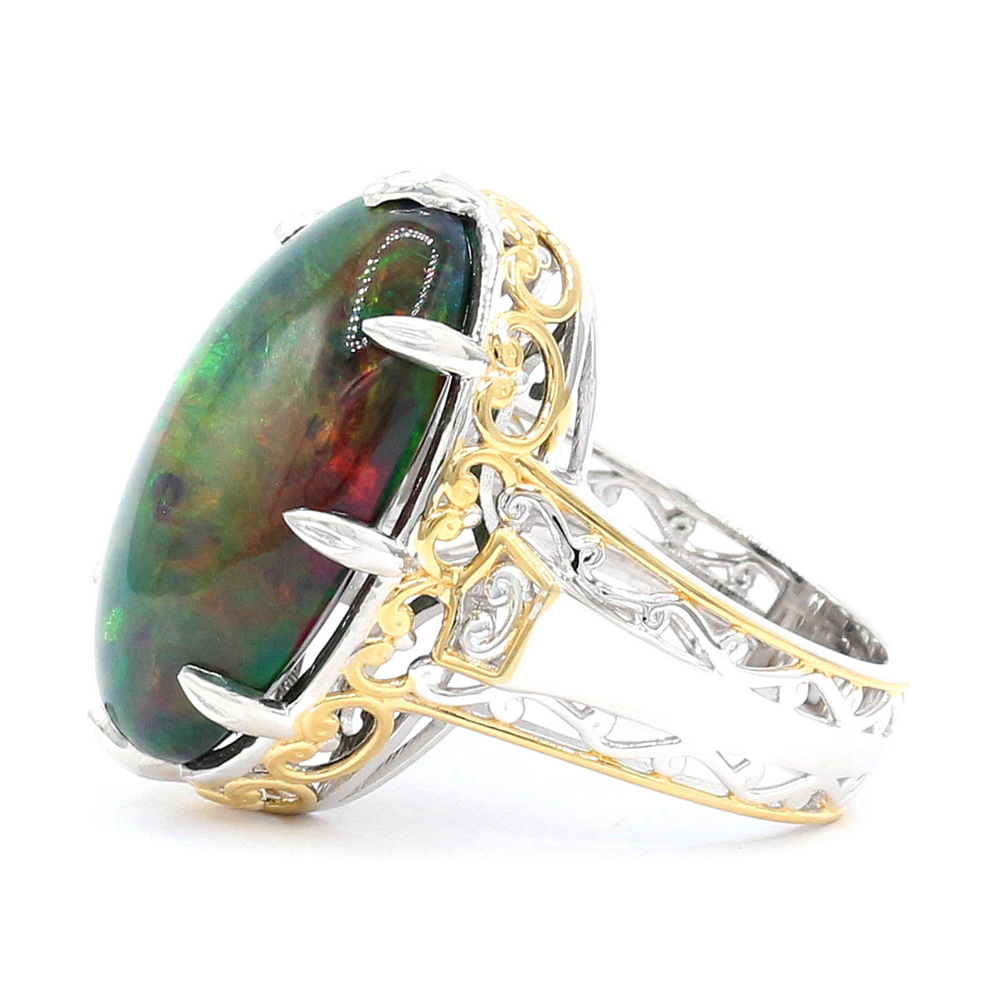 Couture Gems One-of-a-Kind 24K Palladium Silver 13.58ctw Black Ethiopian Opal Ring