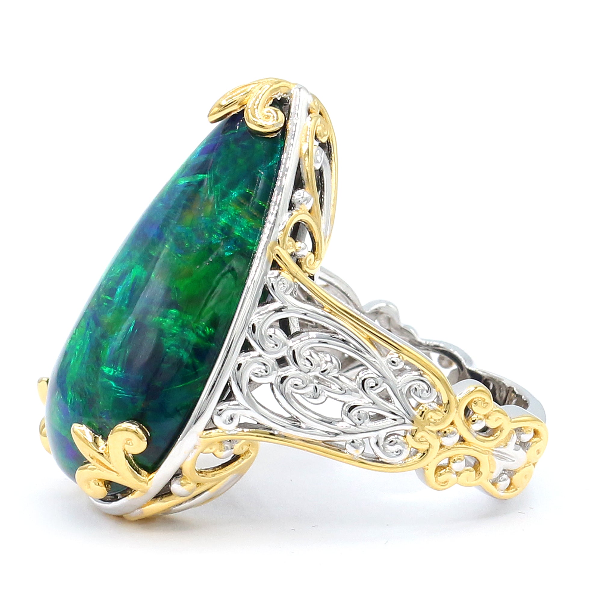 Couture Gems One-of-a-Kind 24K Palladium Silver 19.91ctw Black Ethiopian Opal Ring