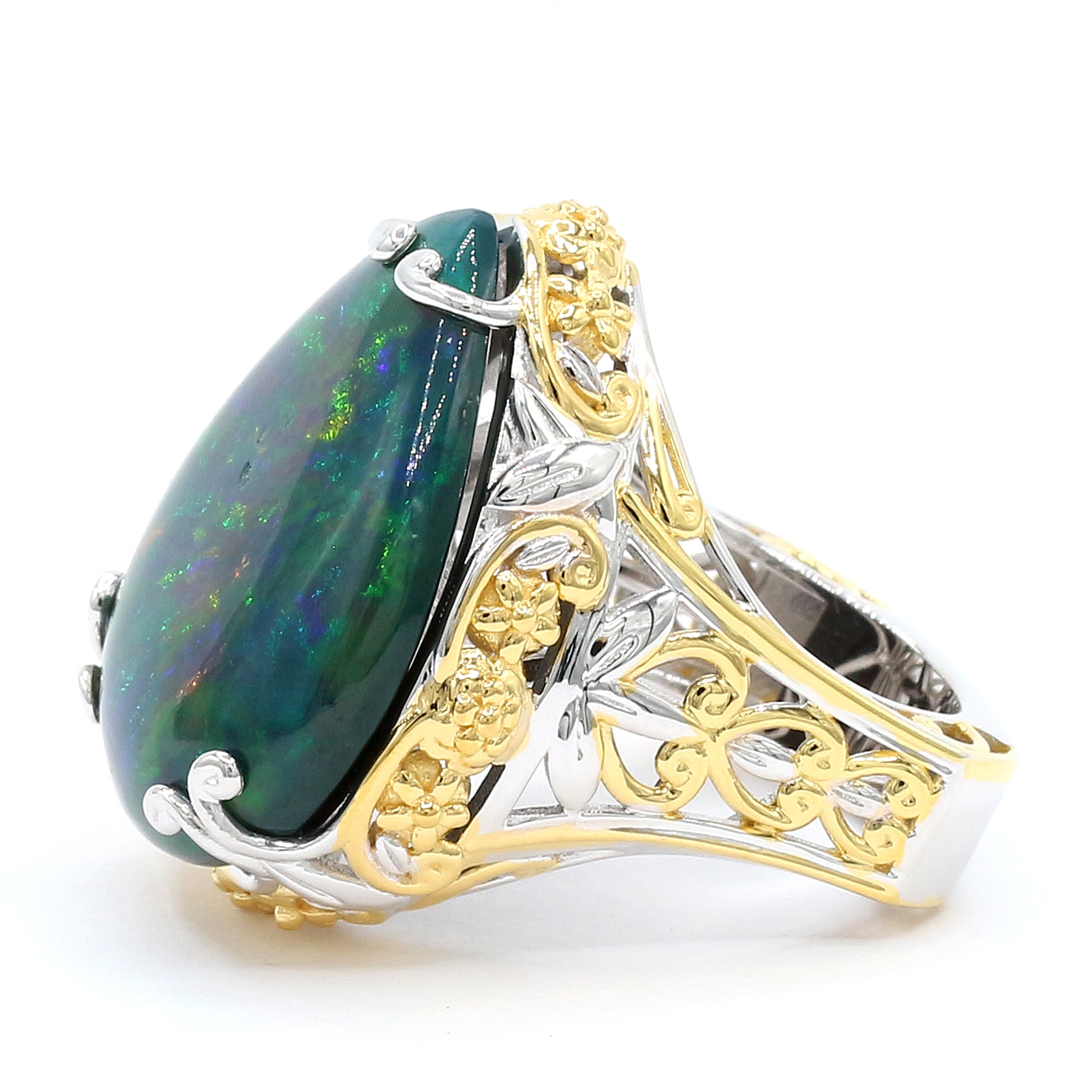 Couture Gems One-of-a-Kind 24K Palladium Silver 14.21ctw Black Ethiopian Opal Ring