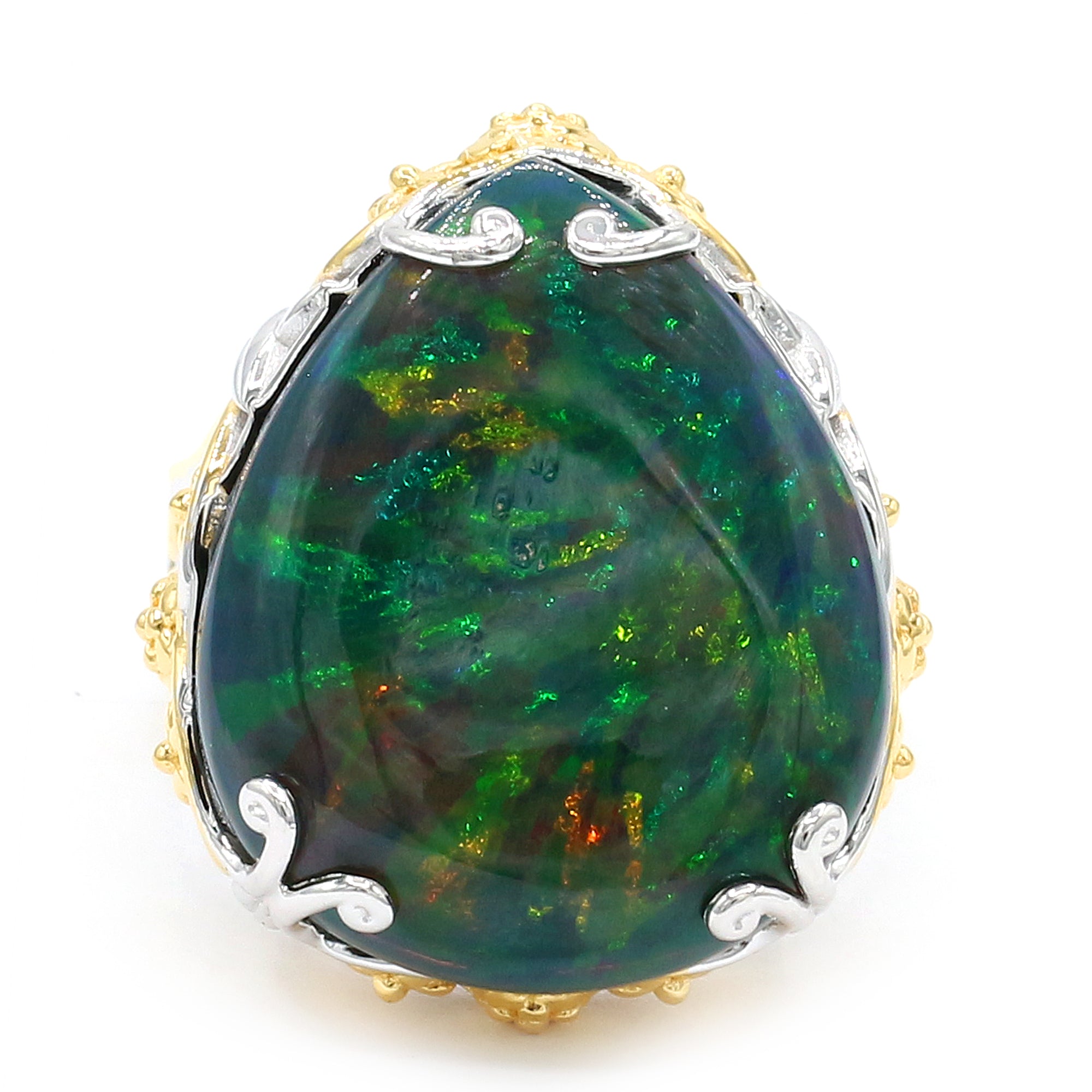 Couture Gems One-of-a-Kind 24K Palladium Silver 14.21ctw Black Ethiopian Opal Ring