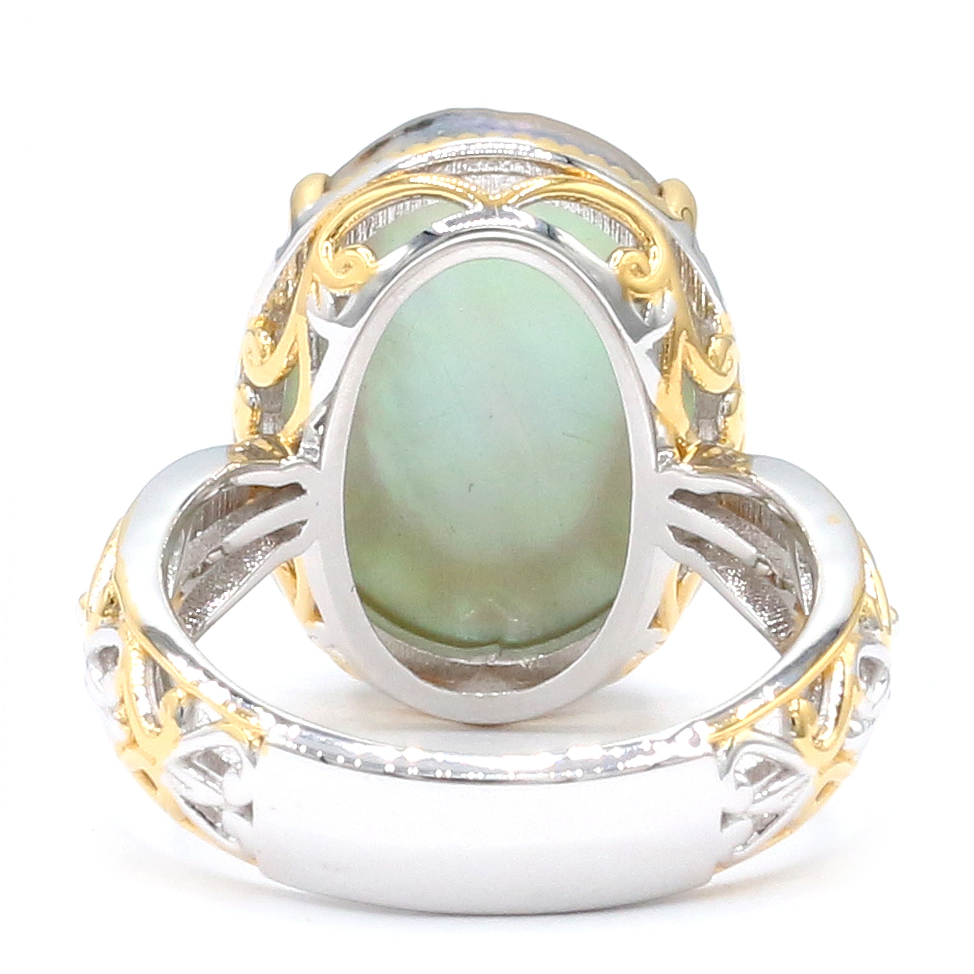 Gems en Vogue 24K Palladium Silver Peacock Mabe Pearl Cameo Lady Portrait Ring