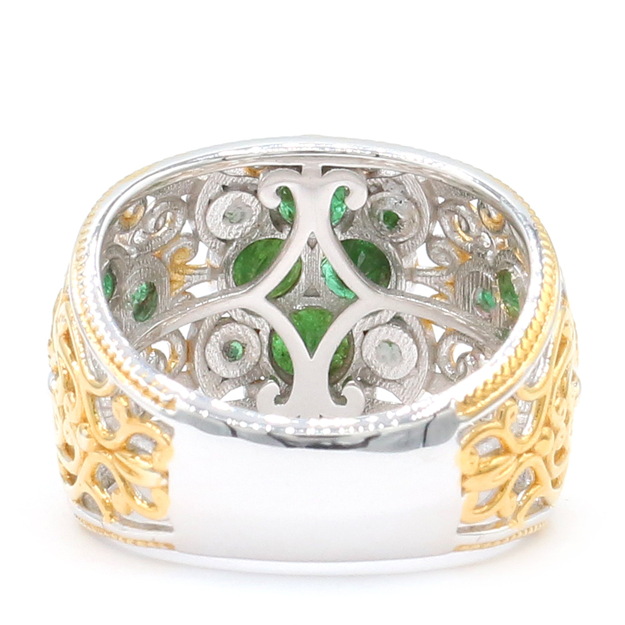 Gems en Vogue 24K Palladium Silver 1.97ctw Grizzly Emerald & White Zircon Band Ring