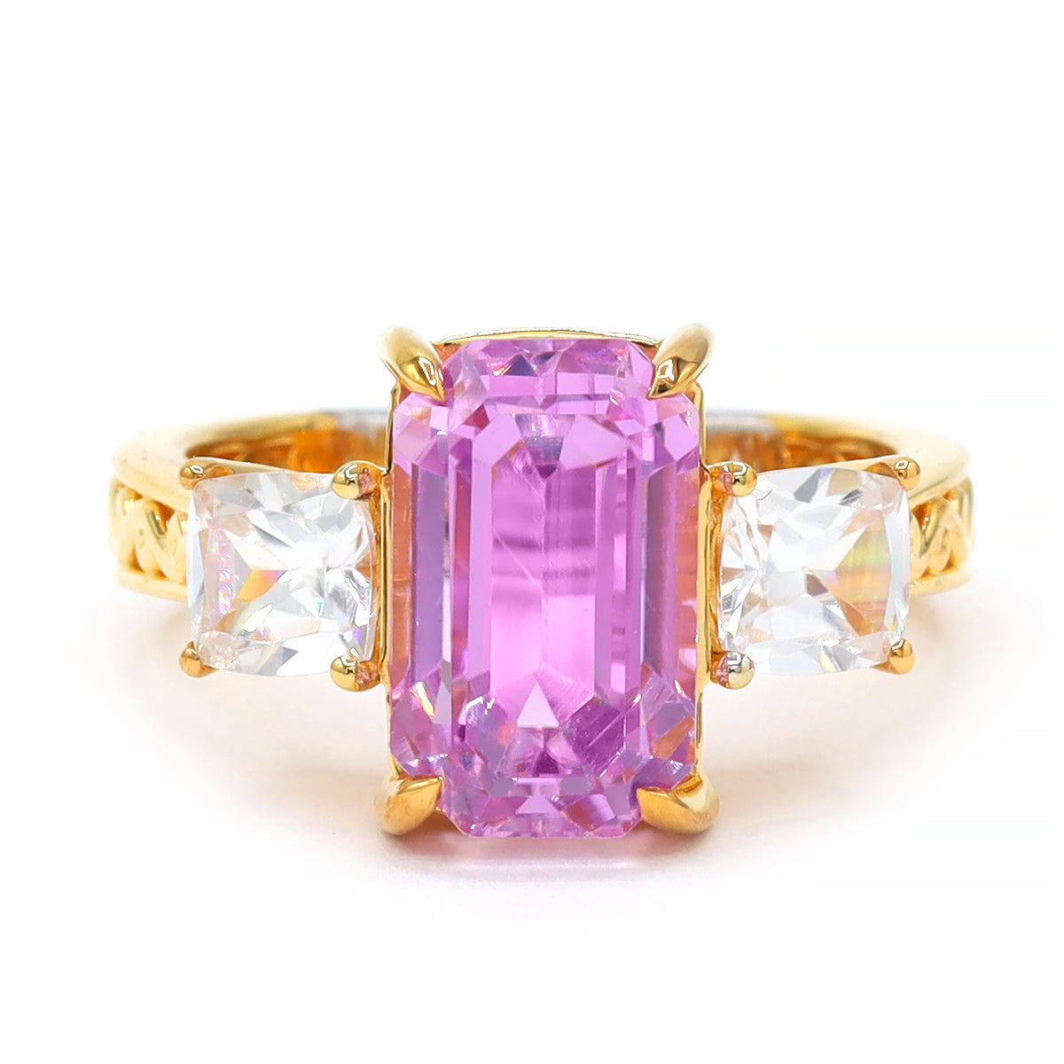 Gems en Vogue One-of-a-Kind 24K Palladium Silver 7.85ctw Pink Kunzite & White Zircon Ring
