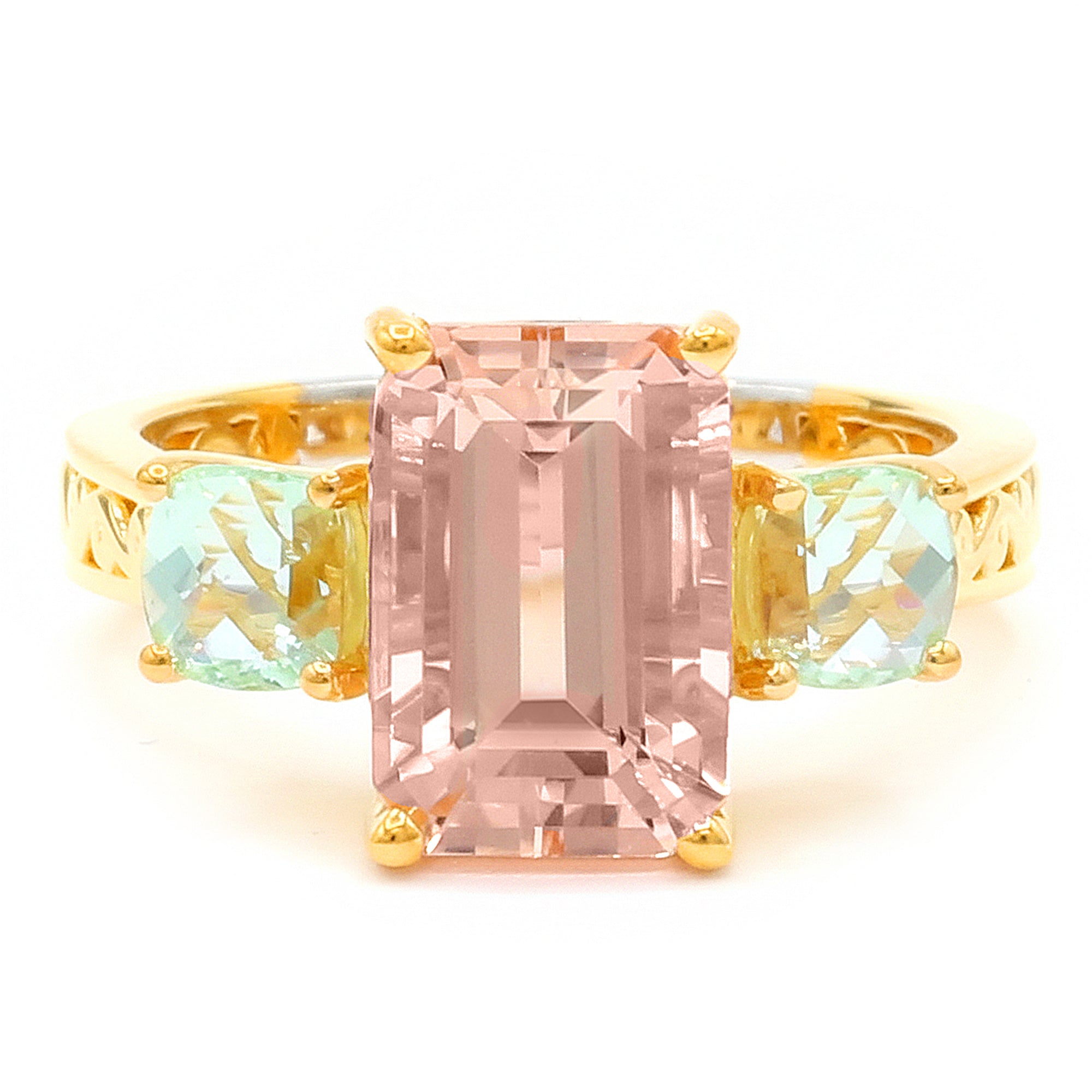 Couture Gems One-of-a-Kind 24K Palladium Silver 5.38ctw Peach Morganite & Mint Tourmaline Ring