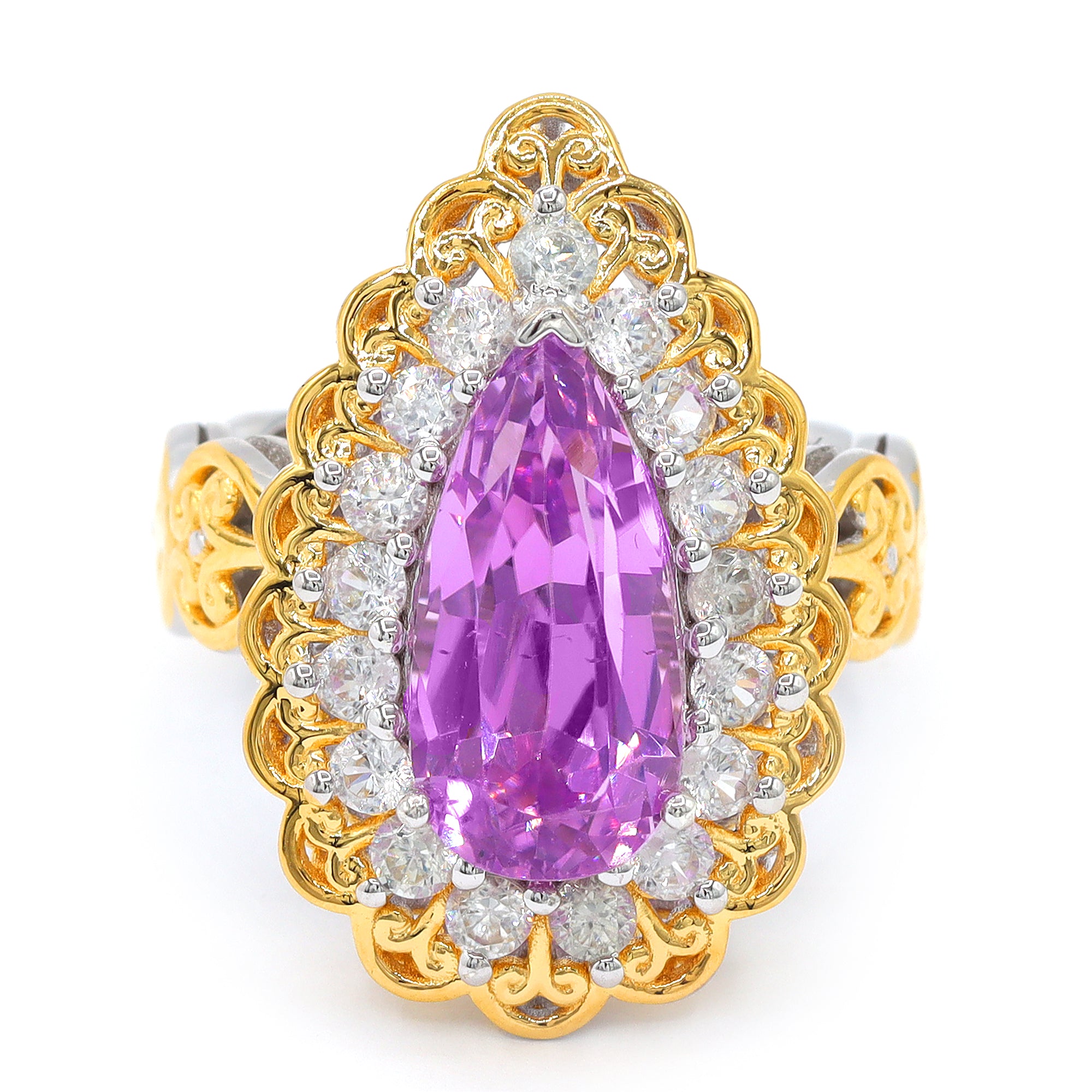 Couture Gems One-of-a-Kind 24K Palladium Silver 9.29ctw Martha Rocha 5A Kunzite & White Zircon Halo Ring