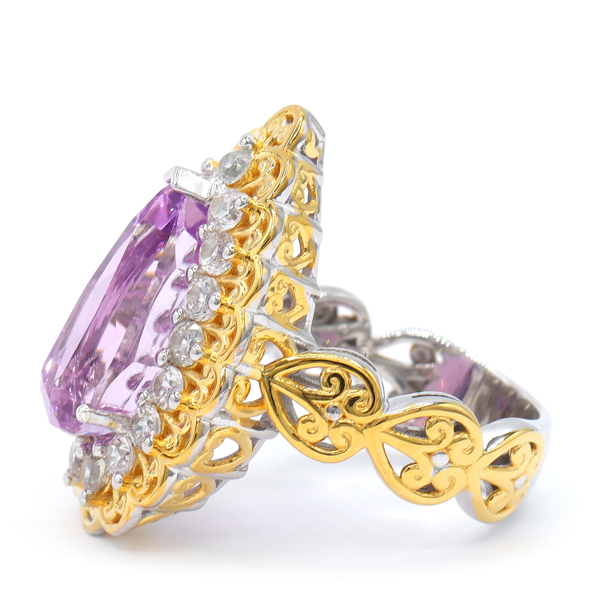 Couture Gems One-of-a-Kind 24K Palladium Silver 9.29ctw Martha Rocha 5A Kunzite & White Zircon Halo Ring