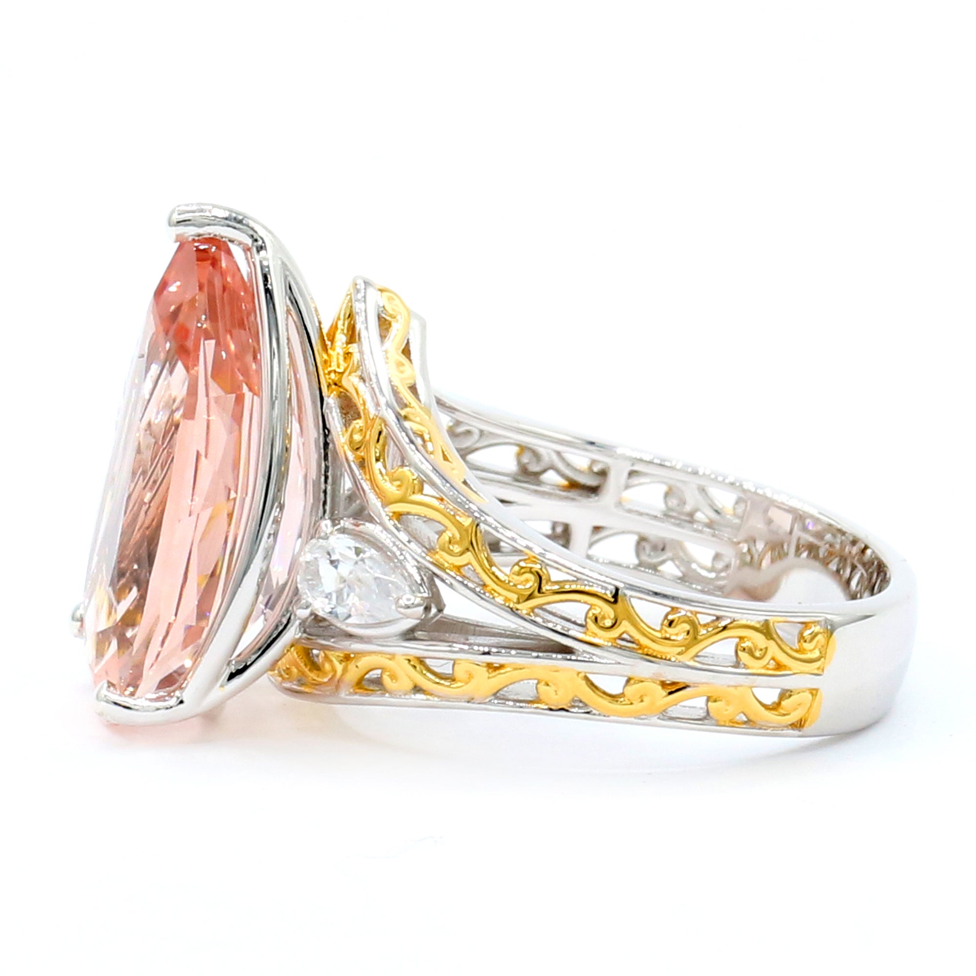 Couture Gems One-of-a-Kind 24K Palladium Silver 9.15ctw Peach Morganite & White Zircon Ring
