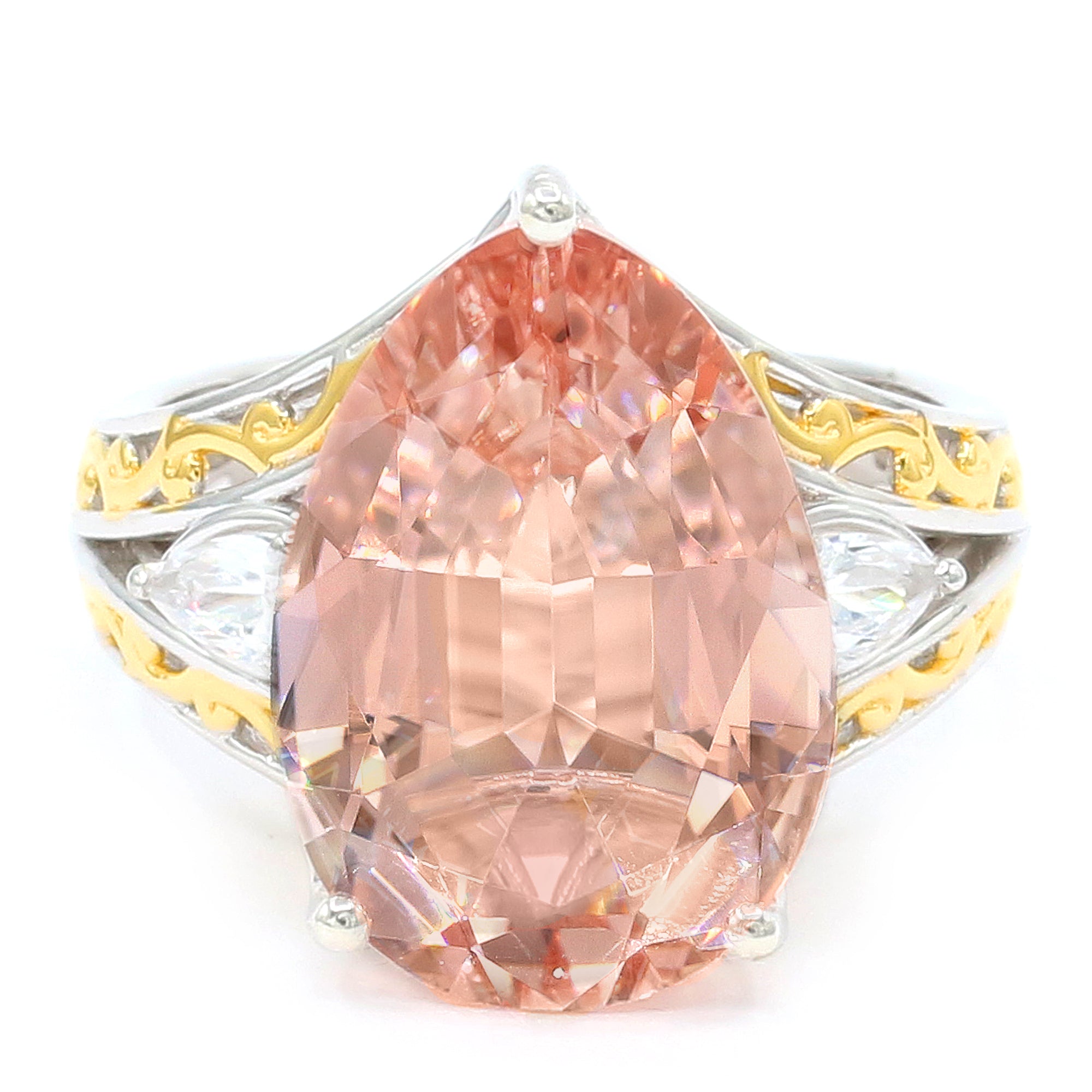 Couture Gems One-of-a-Kind 24K Palladium Silver 9.15ctw Peach Morganite & White Zircon Ring