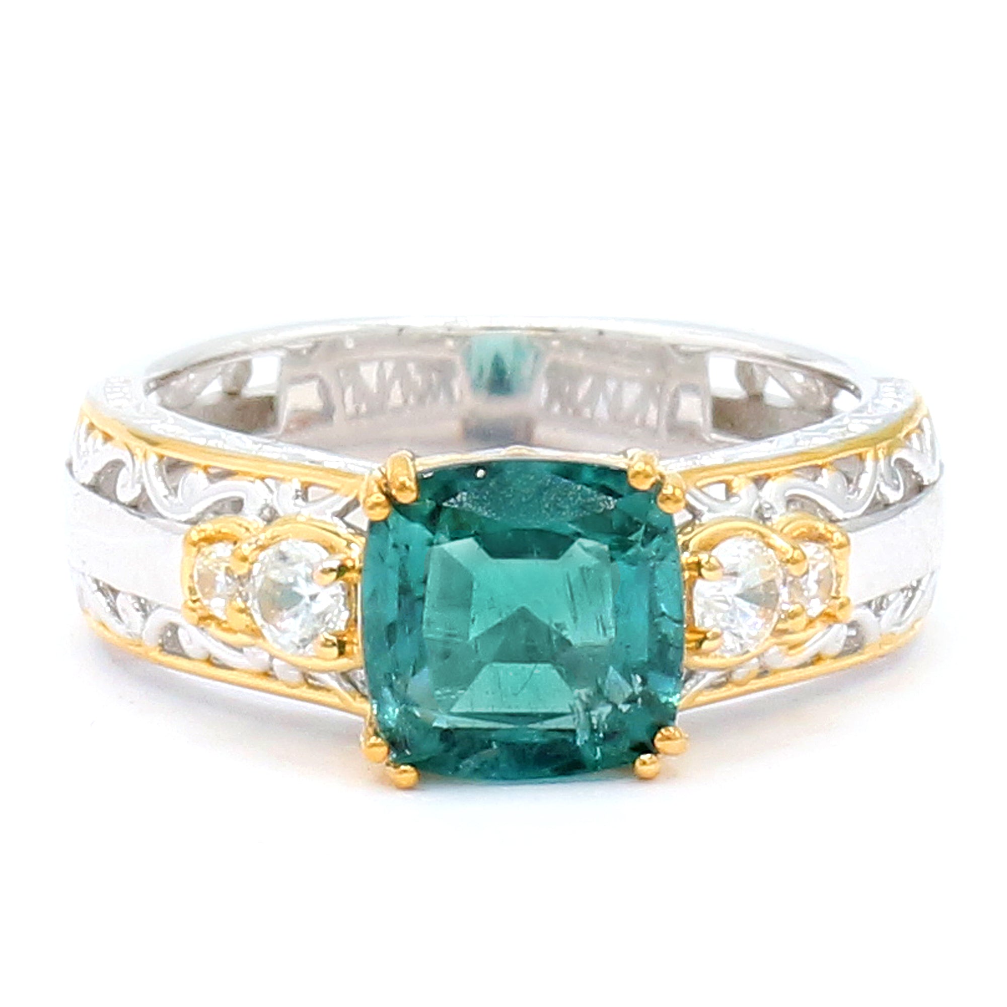 Couture Gems One-of-a-Kind 3.21ctw Lagoon Green Tourmaline & White Zircon Ring