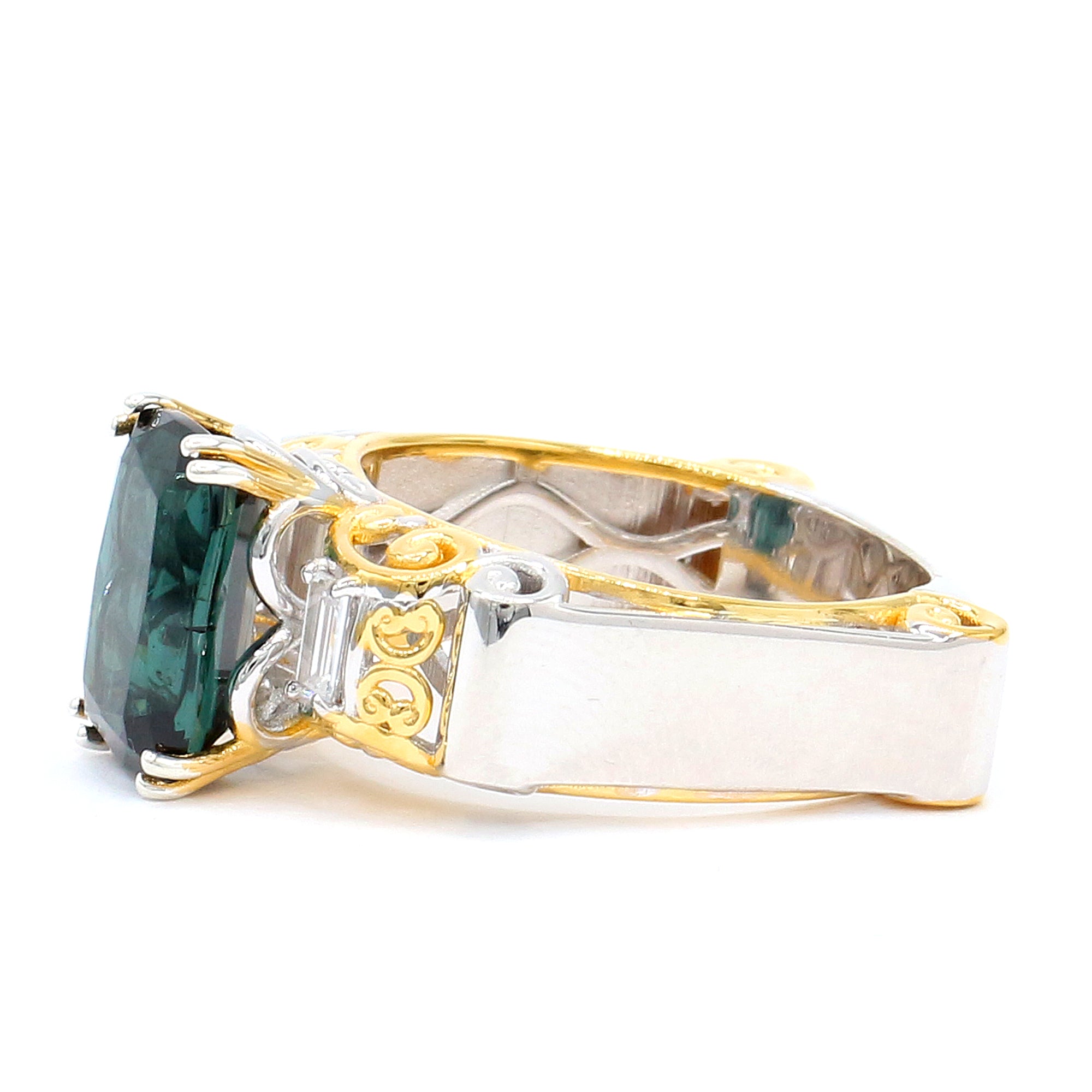 Couture Gems One-of-a-Kind 24K Palladium Silver 3.83ctw Indicolite Tourmaline & White Zircon Ring