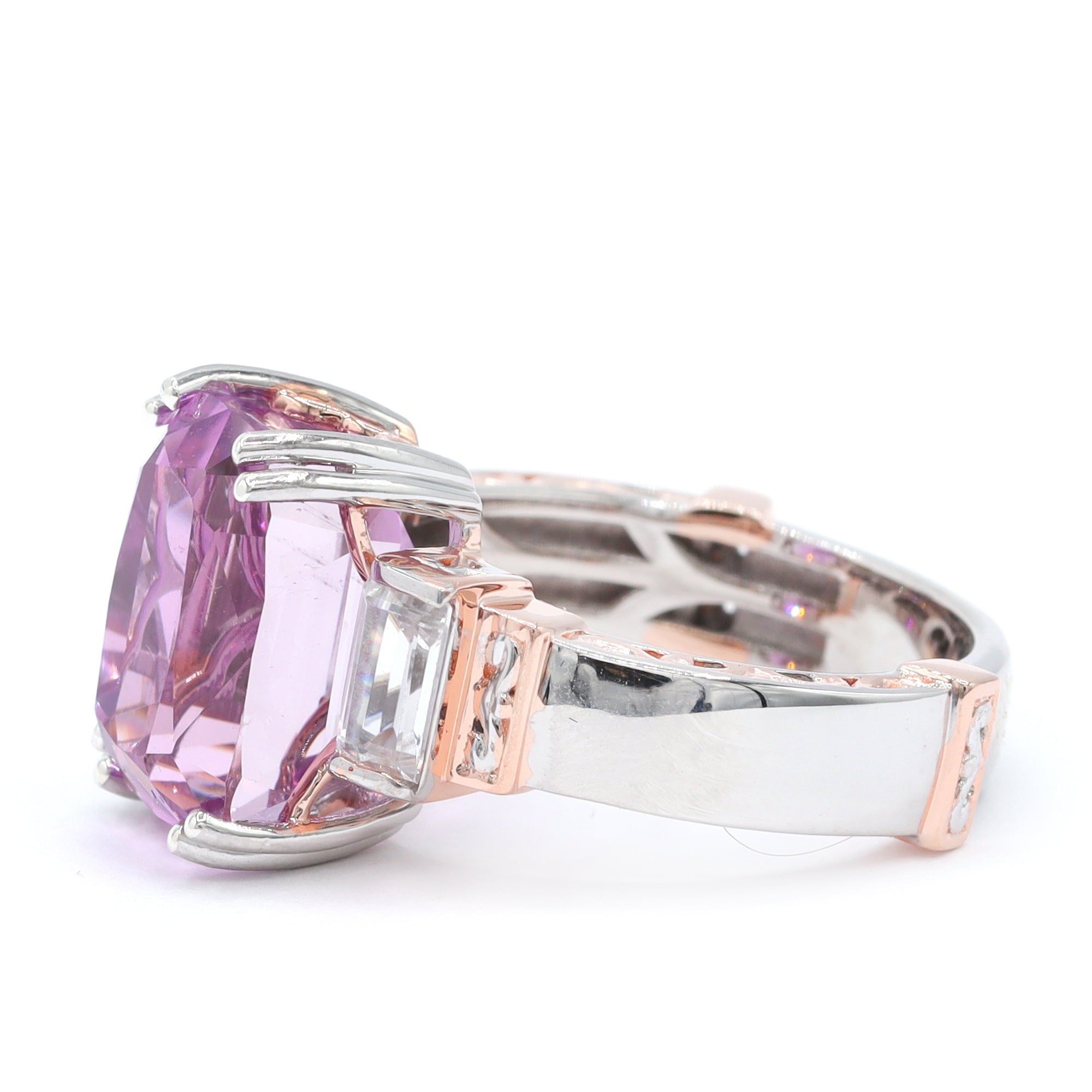 Couture Gems One-of-a-Kind 18K Palladium Silver 11.17ctw Martha Rocha 5A Kunzite & White Zircon Ring