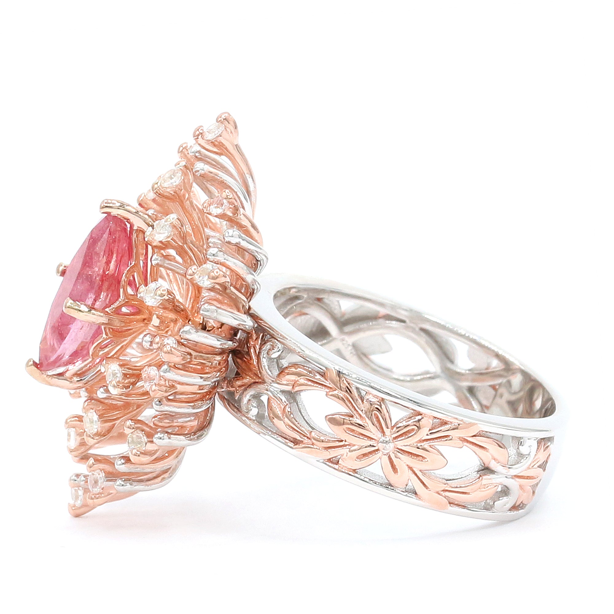 Couture Gems One-of-a-Kind 18K Palladium Silver 2.61ctw Padparadscha Sapphire & White Zircon Ring