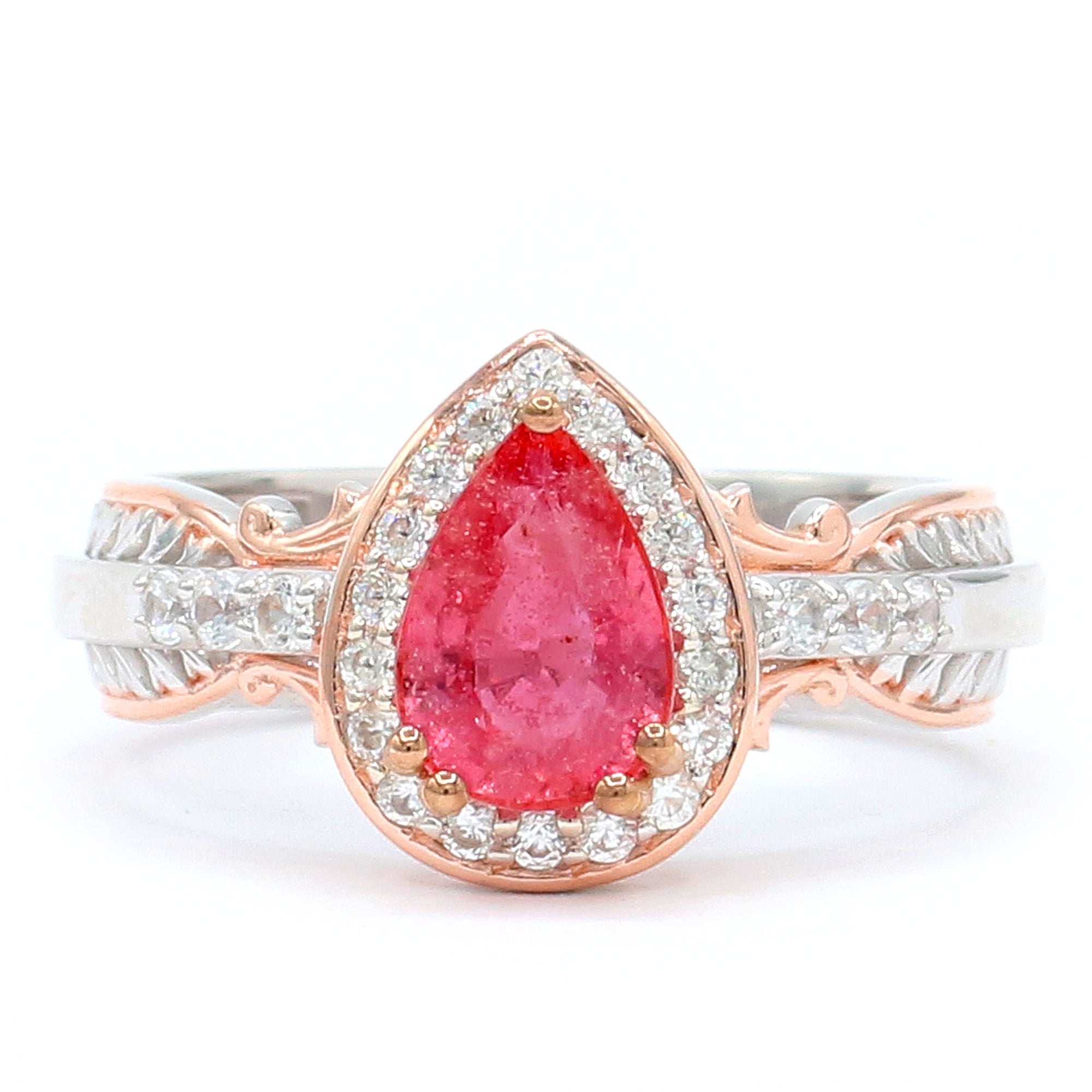 Couture Gems One-of-a-Kind 18K Palladium Silver 2.10ctw Padparadscha Sapphire & White Zircon Halo Ring