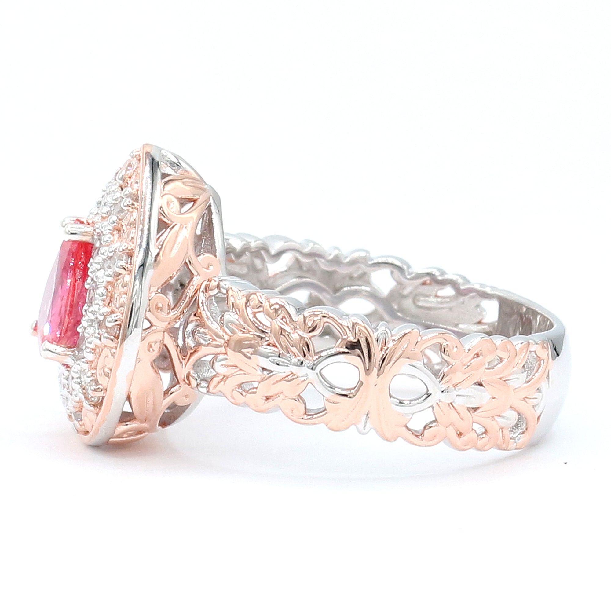 Couture Gems One-of-a-Kind 18K Palladium Silver 1.63ctw Padparadscha Sapphire & White Zircon Halo Ring