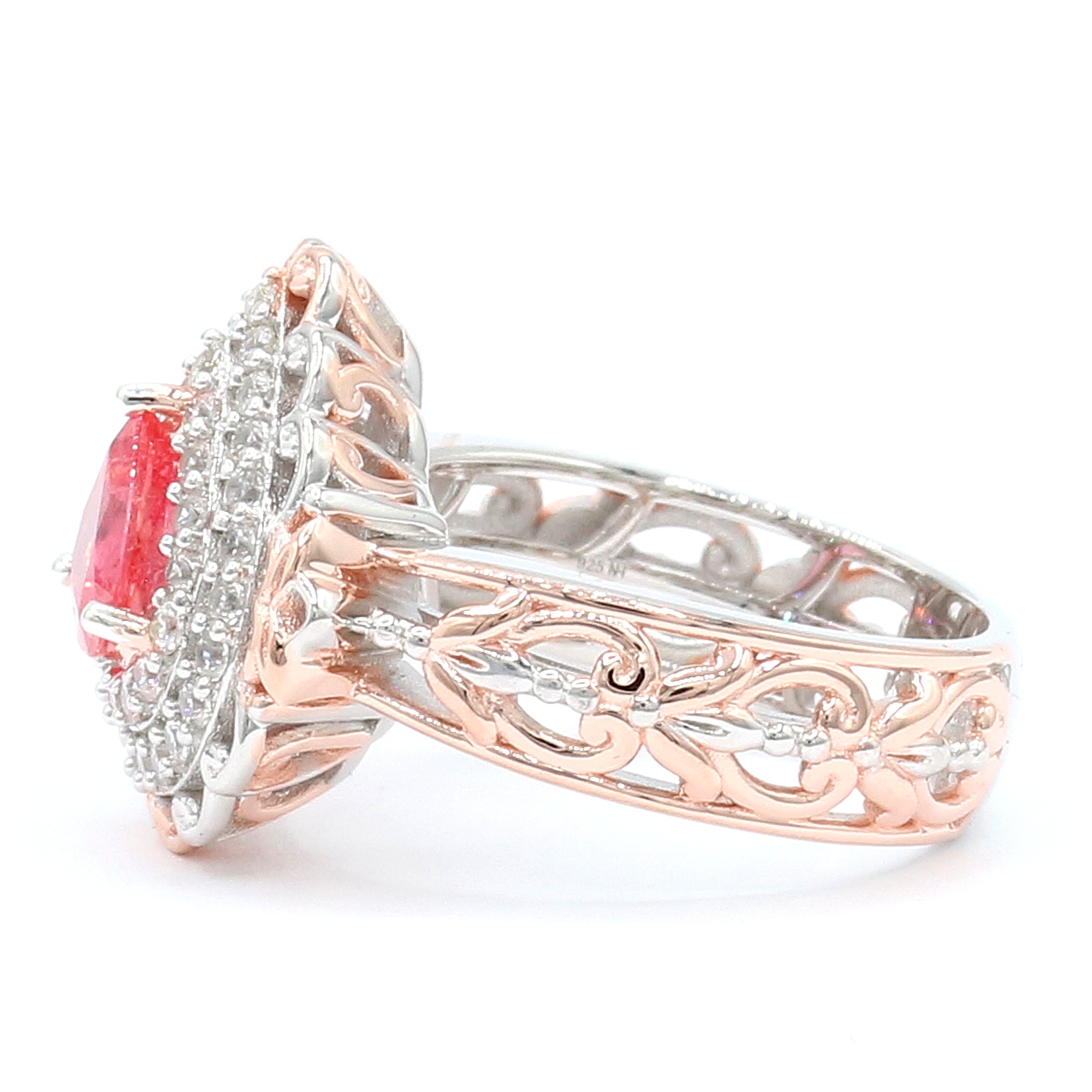 Couture Gems One-of-a-Kind 2.51ctw Padparadscha Sapphire & White Zircon Double Halo Ring
