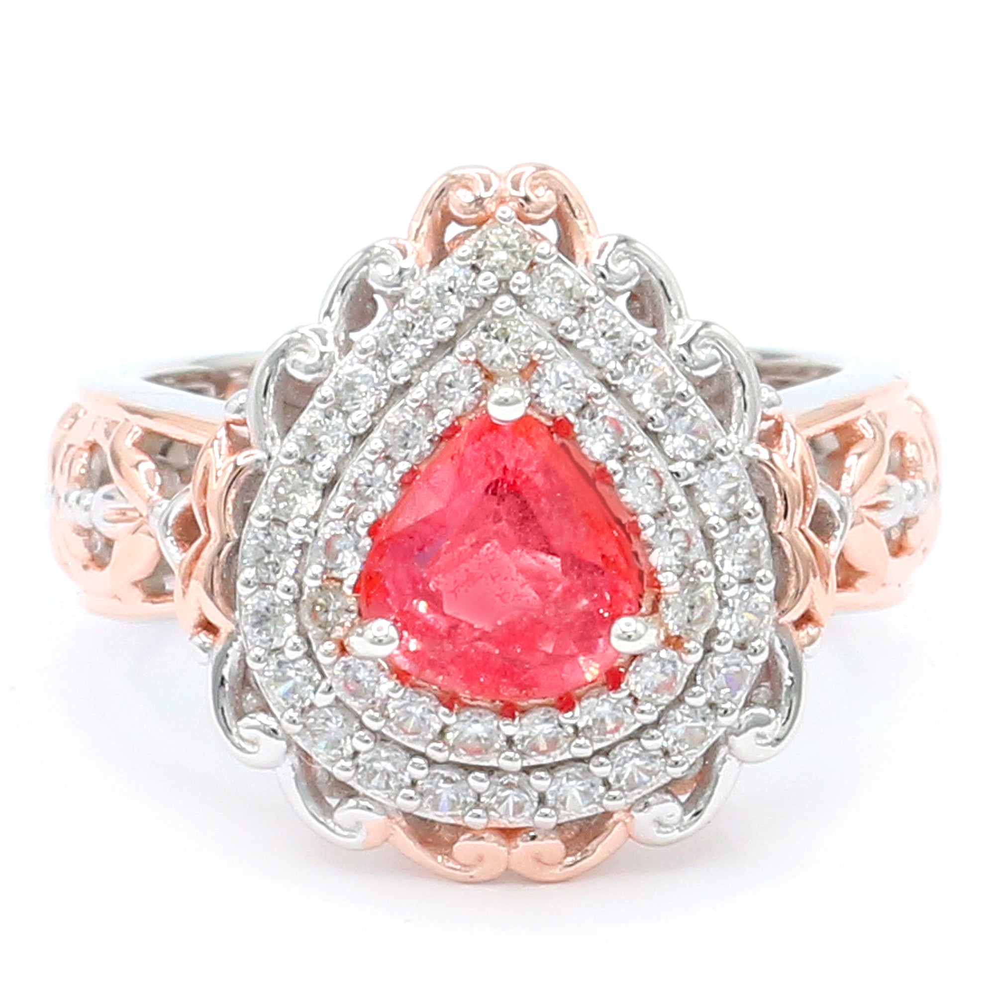 Couture Gems One-of-a-Kind 2.51ctw Padparadscha Sapphire & White Zircon Double Halo Ring