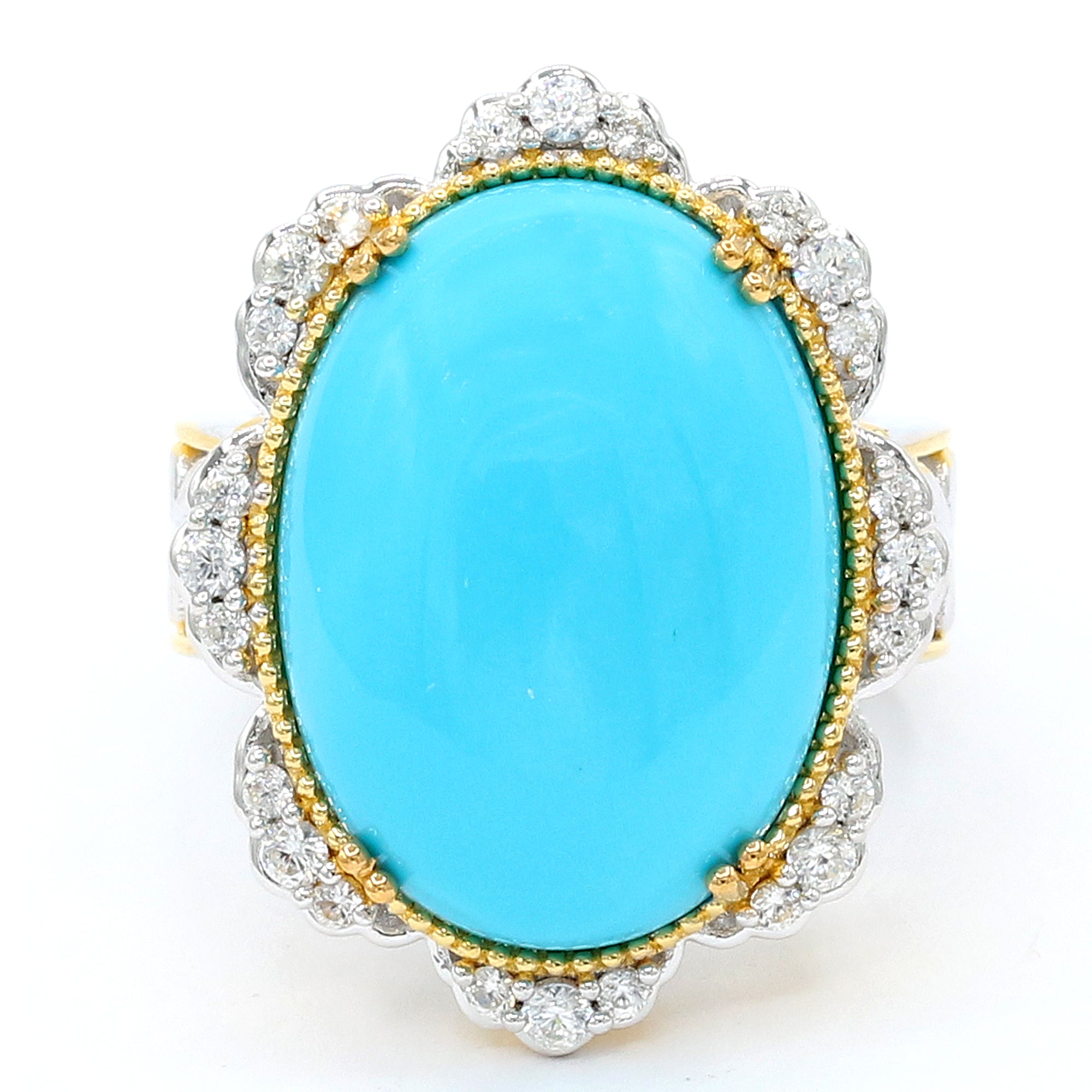 Couture Gems One-of-a-Kind 24K Palladium Silver 18.90ctw Sleeping Beauty Turquoise & White Zircon Ring