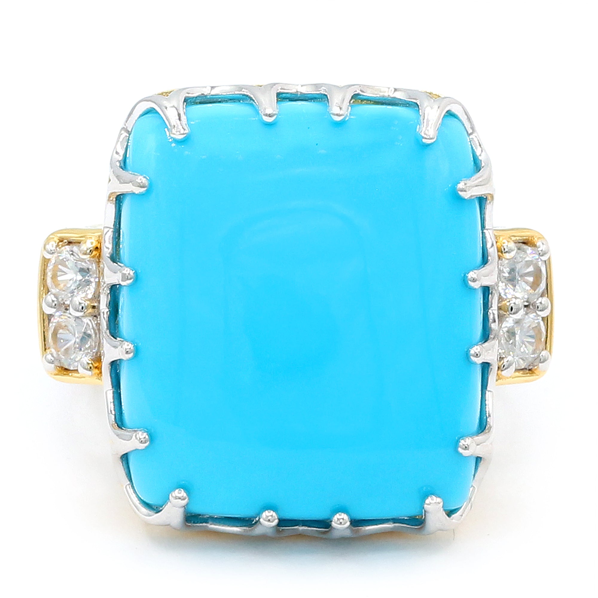 Couture Gems One-of-a-Kind 24K Palladium Silver 22.95ctw Sleeping Beauty Turquoise & White Zircon Ring