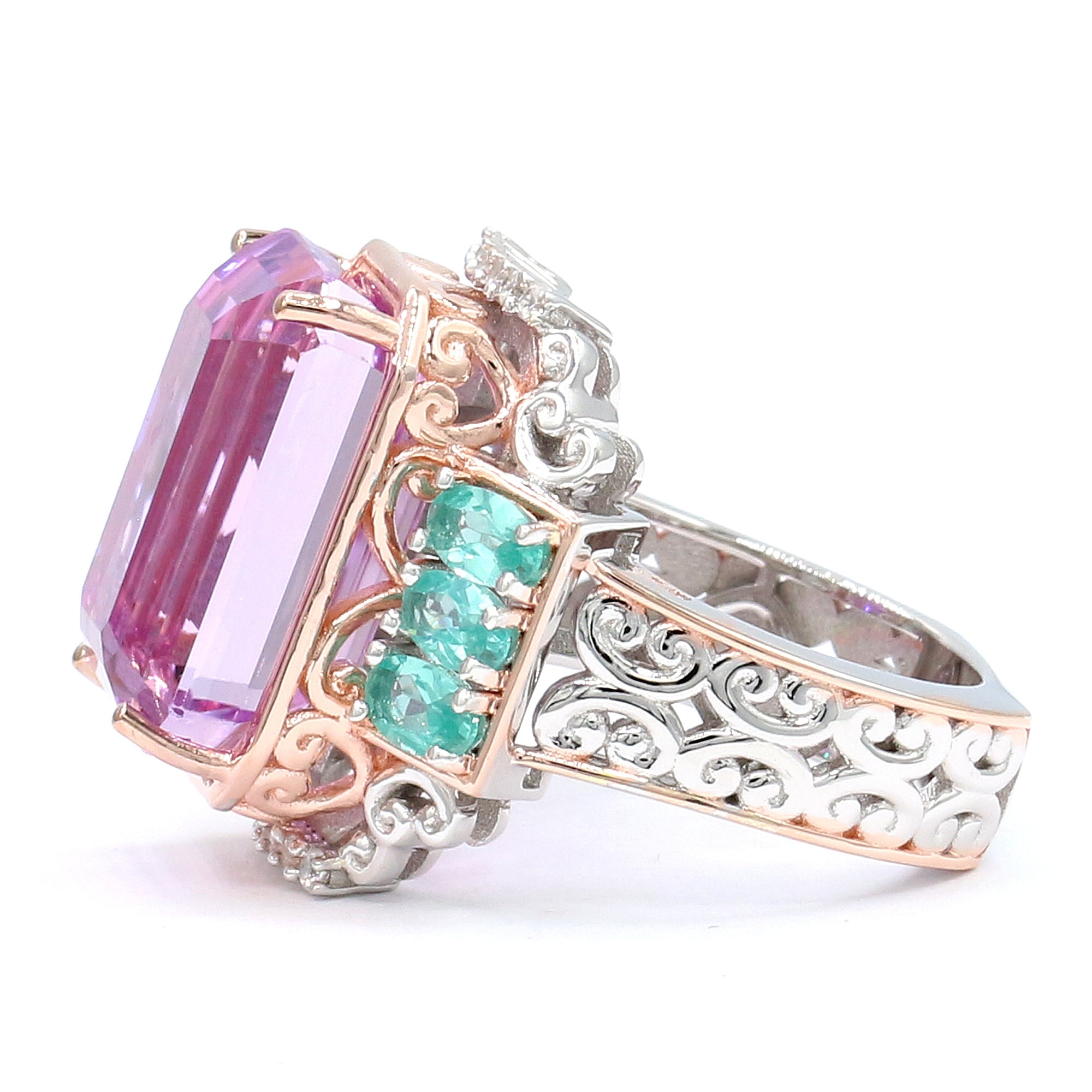 Couture Gems One-of-a-Kind 18K Palladium Silver 20.01ctw Martha Rocha 5A Kunzite & Dauphin Apatite Ring