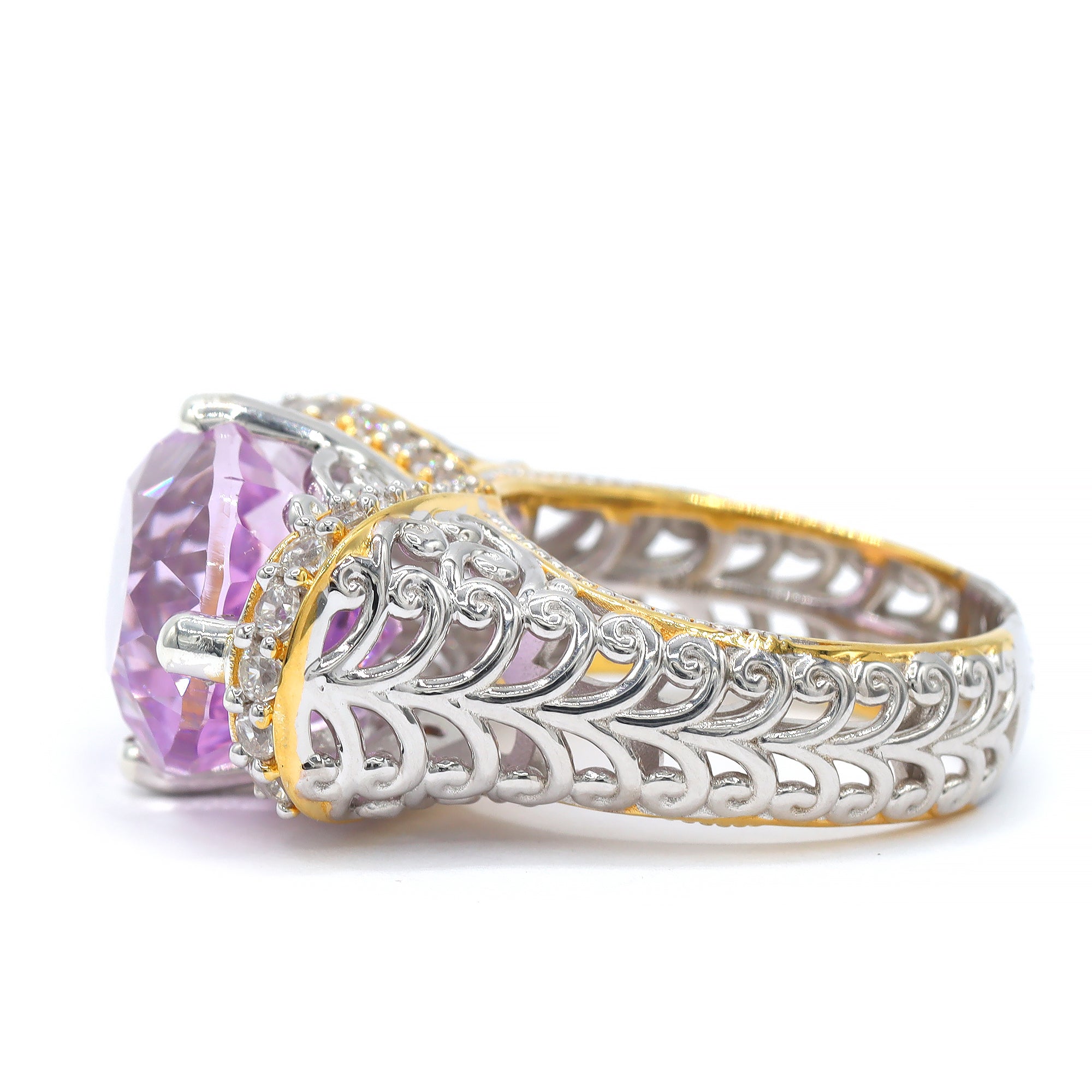 Gems en Vogue One-of-a-Kind 24K Palladium Silver 14.34ctw Pink Kunzite & White Zircon Ring