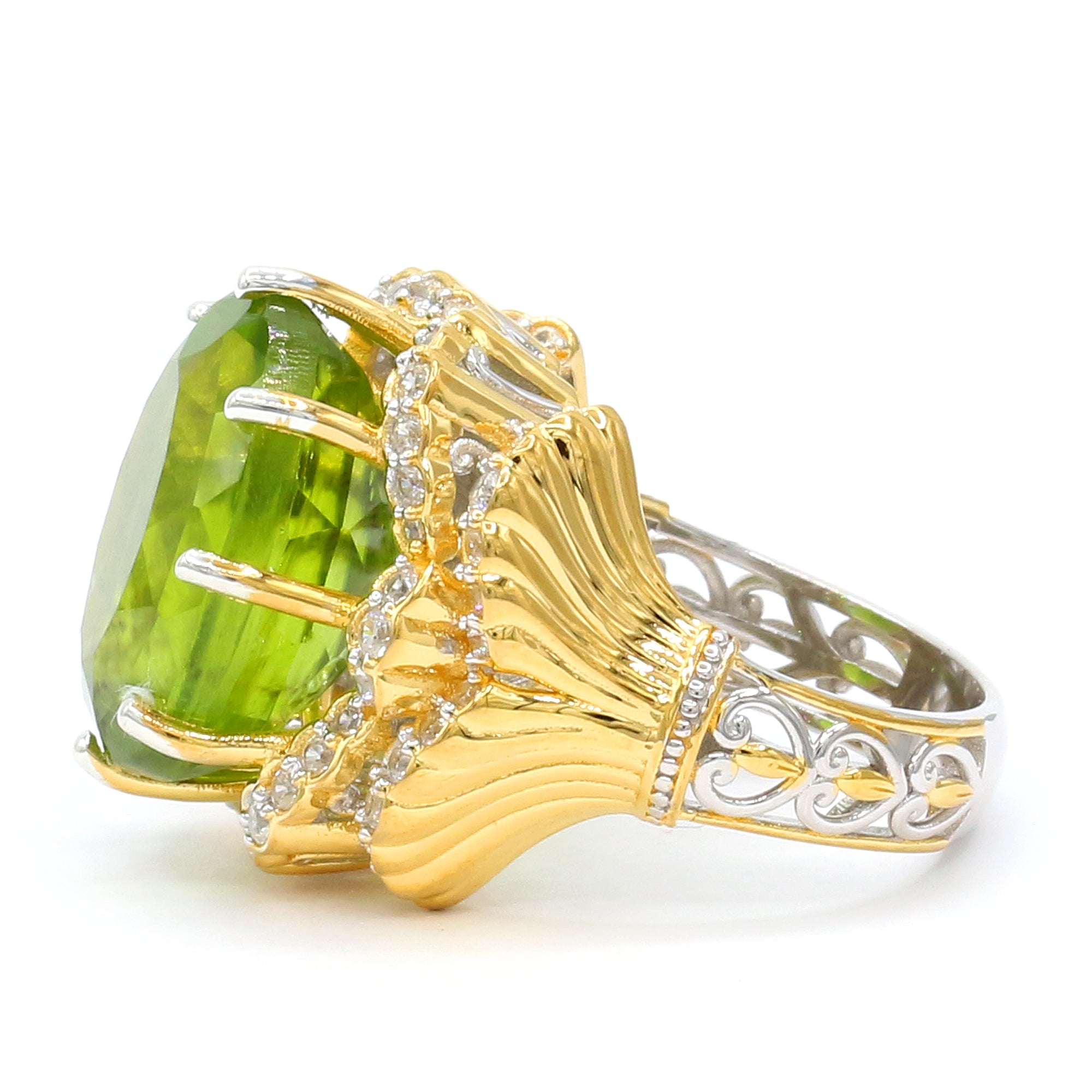Couture Gems One-of-a-Kind 24K Palladium Silver 23.47ctw Peridot & White Zircon Ring