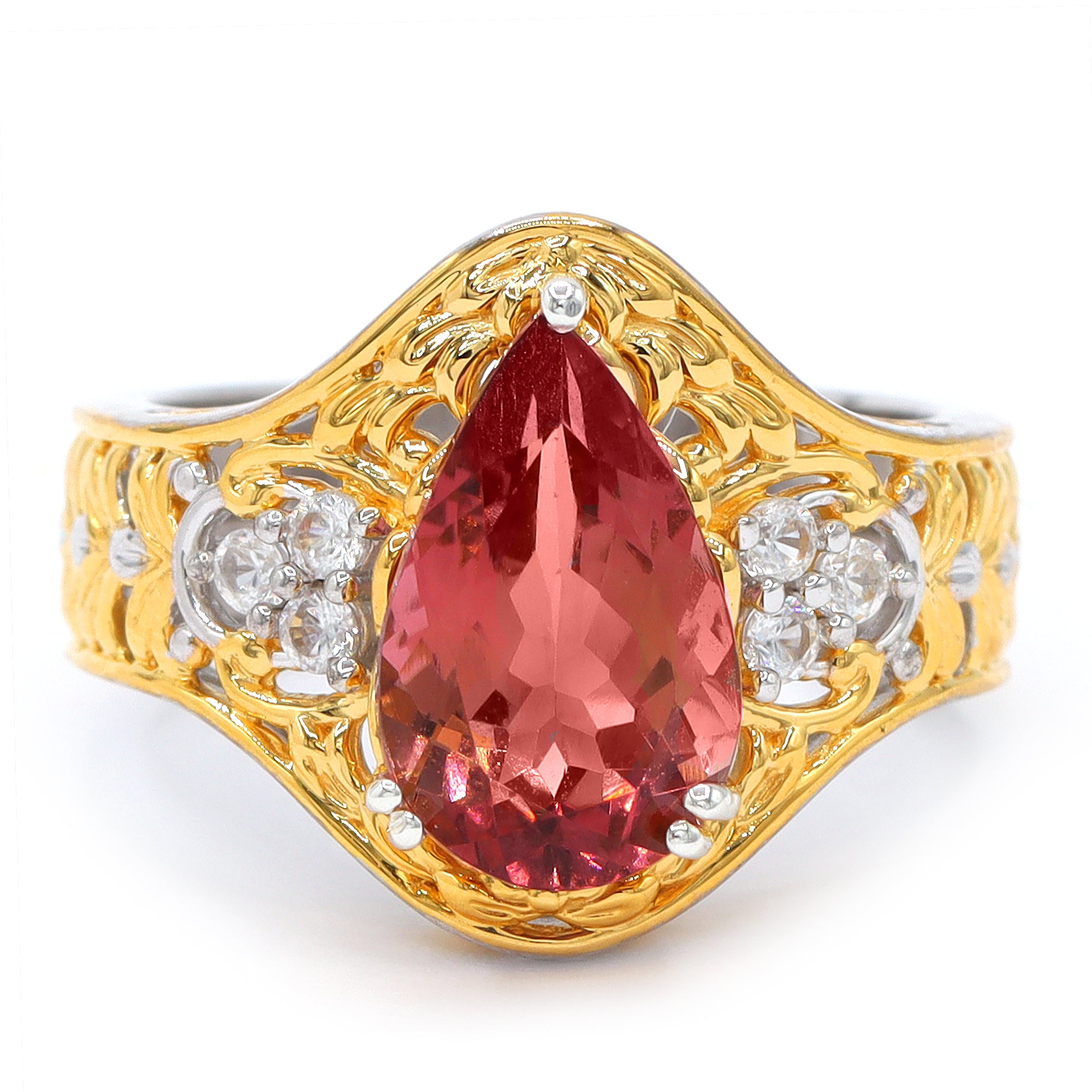 Couture Gems One-of-a-Kind 24K Palladium Silver 3.82ctw Sunset Tourmaline & White Zircon Ring