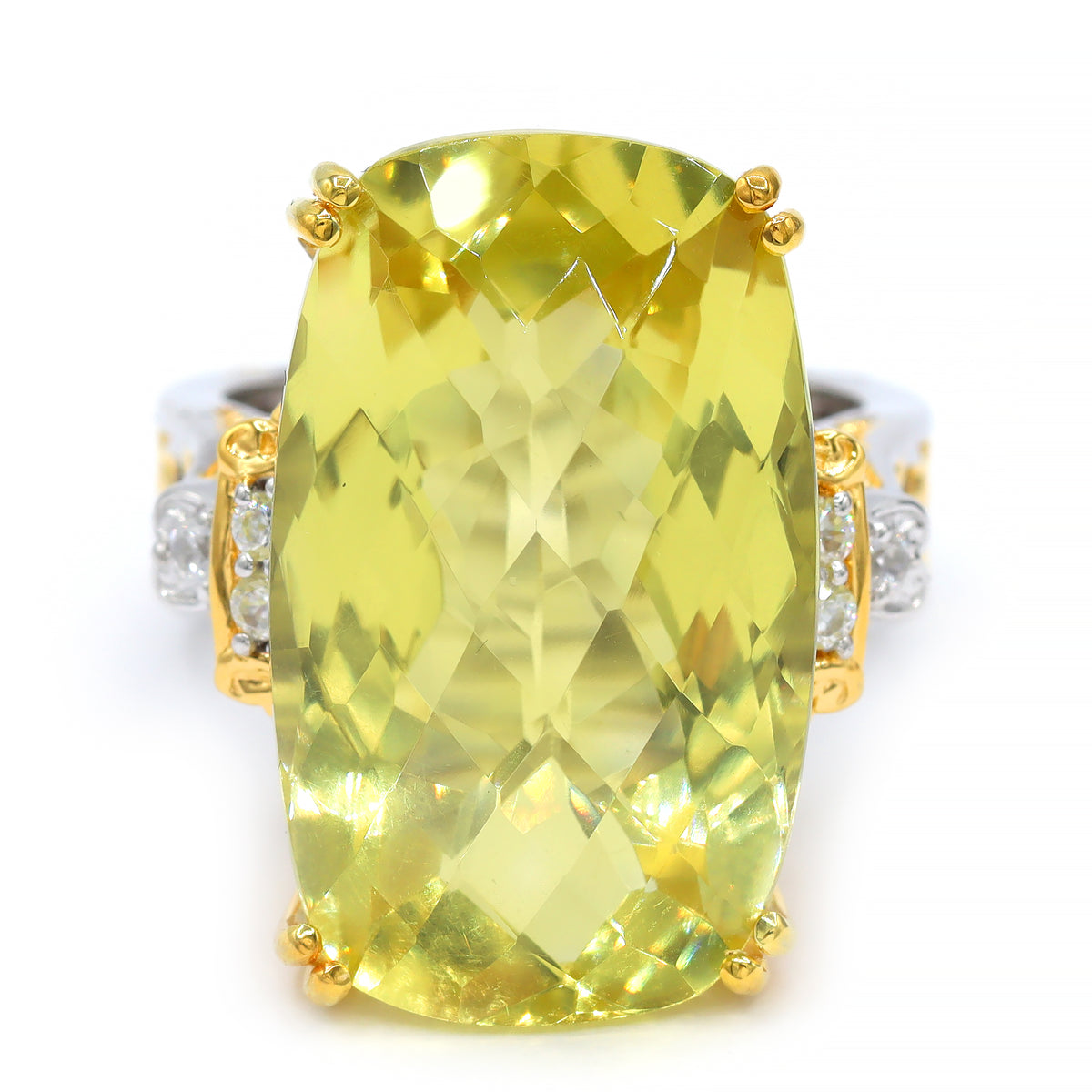 Gems en Vogue 24K Palladium Silver 30.55ctw Ouro Verde & White Zircon Honker Ring