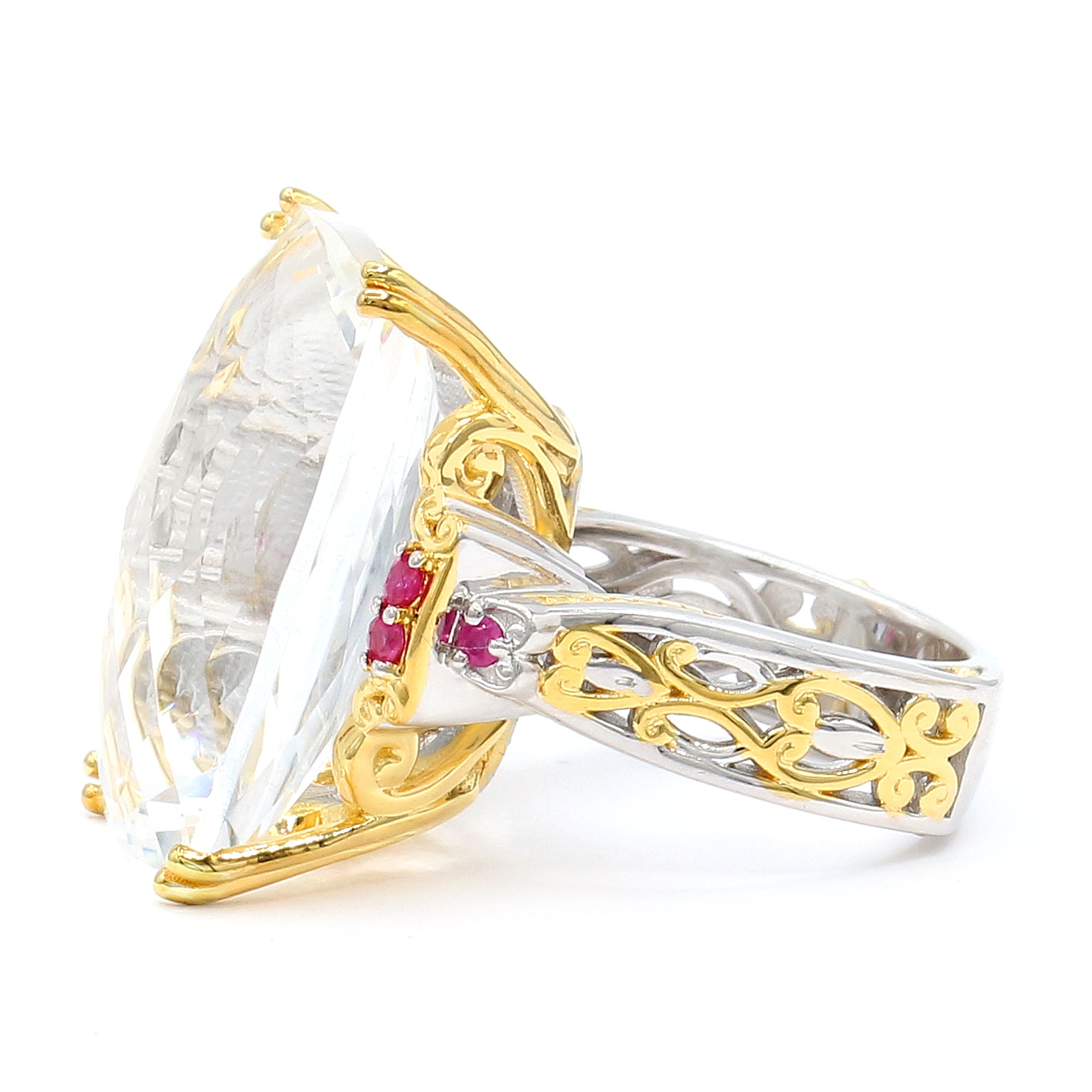 Gems en Vogue 24K Palladium Silver 30.04ctw Clear Quartz & Ruby Honker Ring