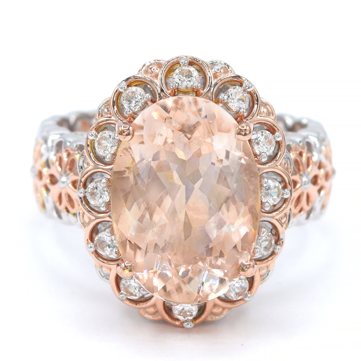 Gems en Vogue 18K Palladium Silver 8.38ctw Morganite & White Zircon Ring