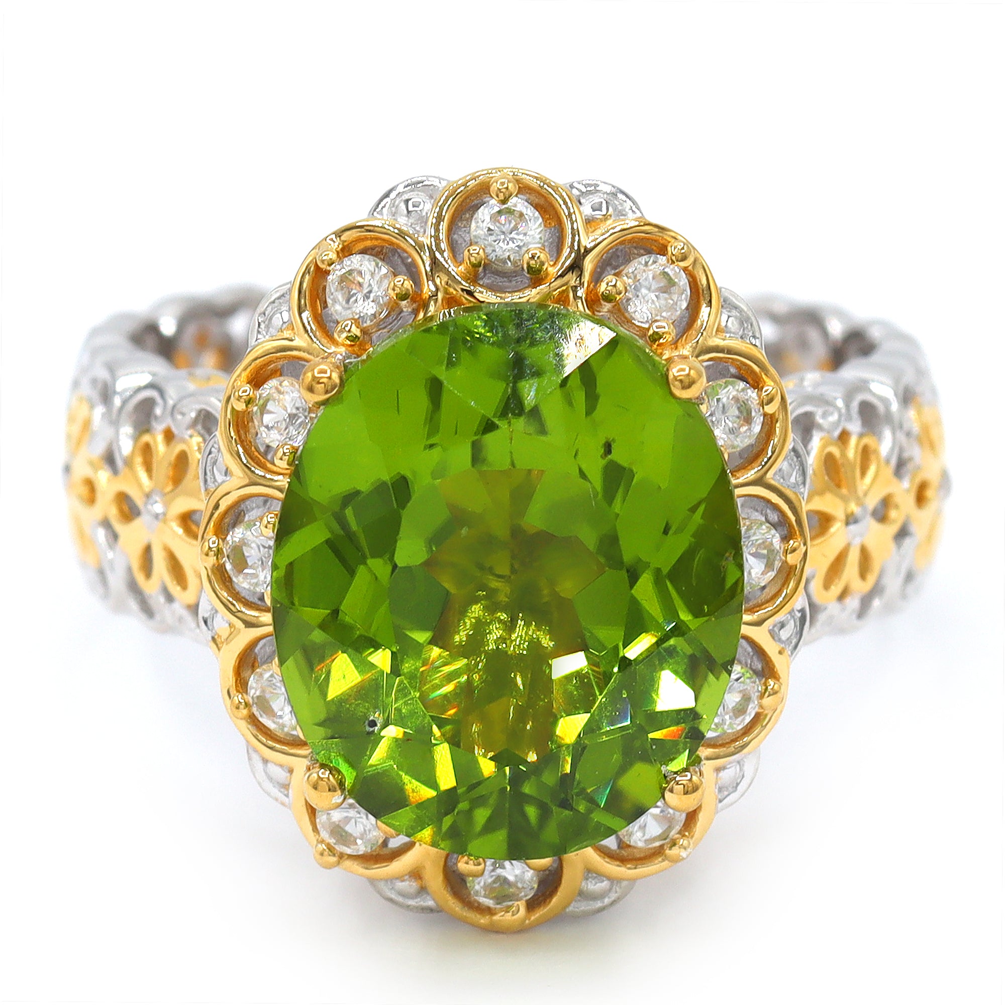 Couture Gems One-of-a-Kind 24K Palladium Silver 7.77ctw Peridot & White Zircon Ring