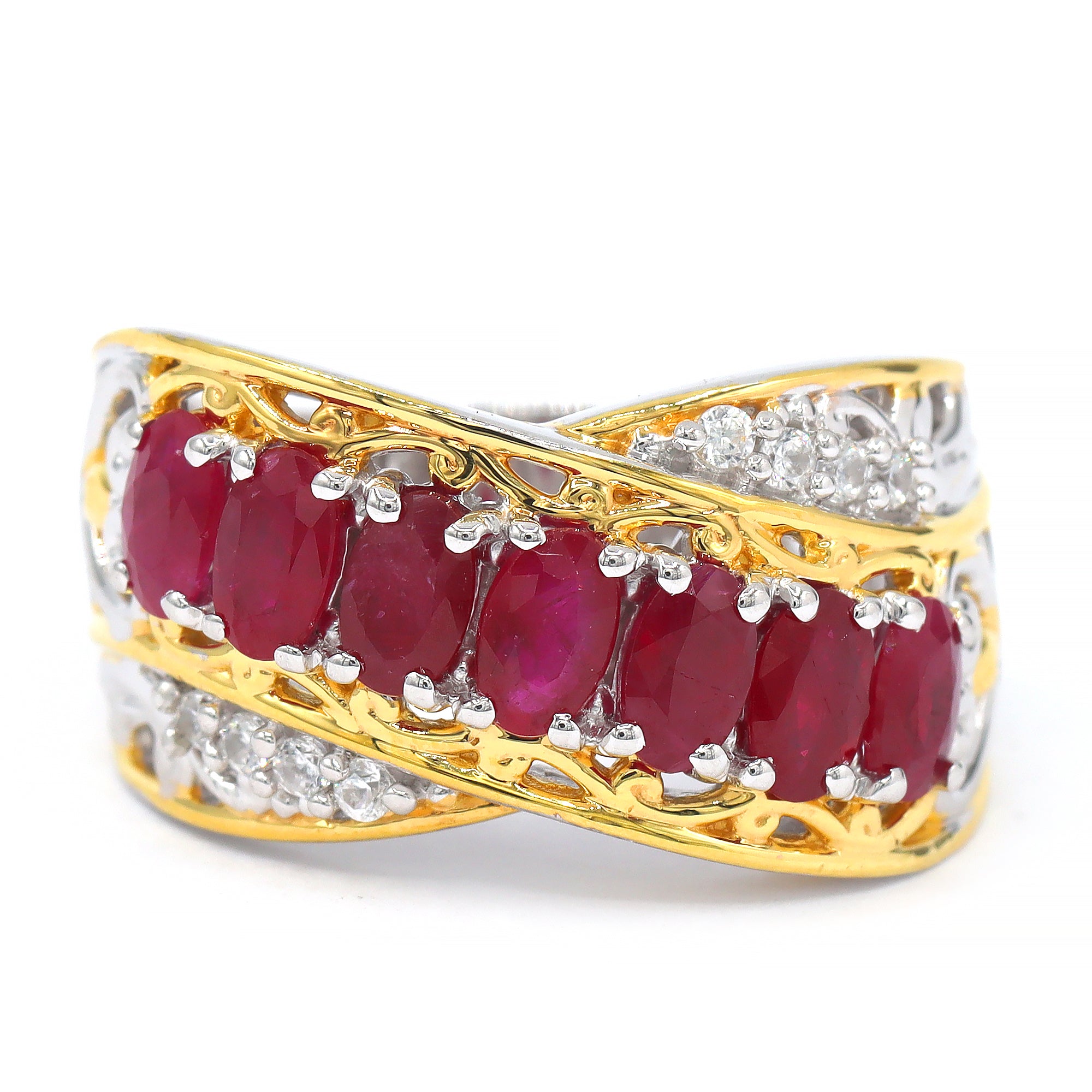 Gems en Vogue 24K Palladium Silver 2.48ctw Ruby & White Zircon Highway Ring