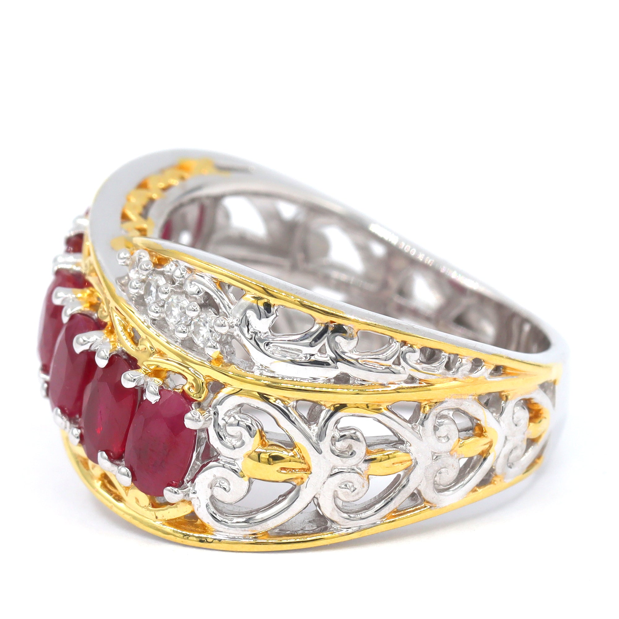 Gems en Vogue 24K Palladium Silver 2.48ctw Ruby & White Zircon Highway Ring