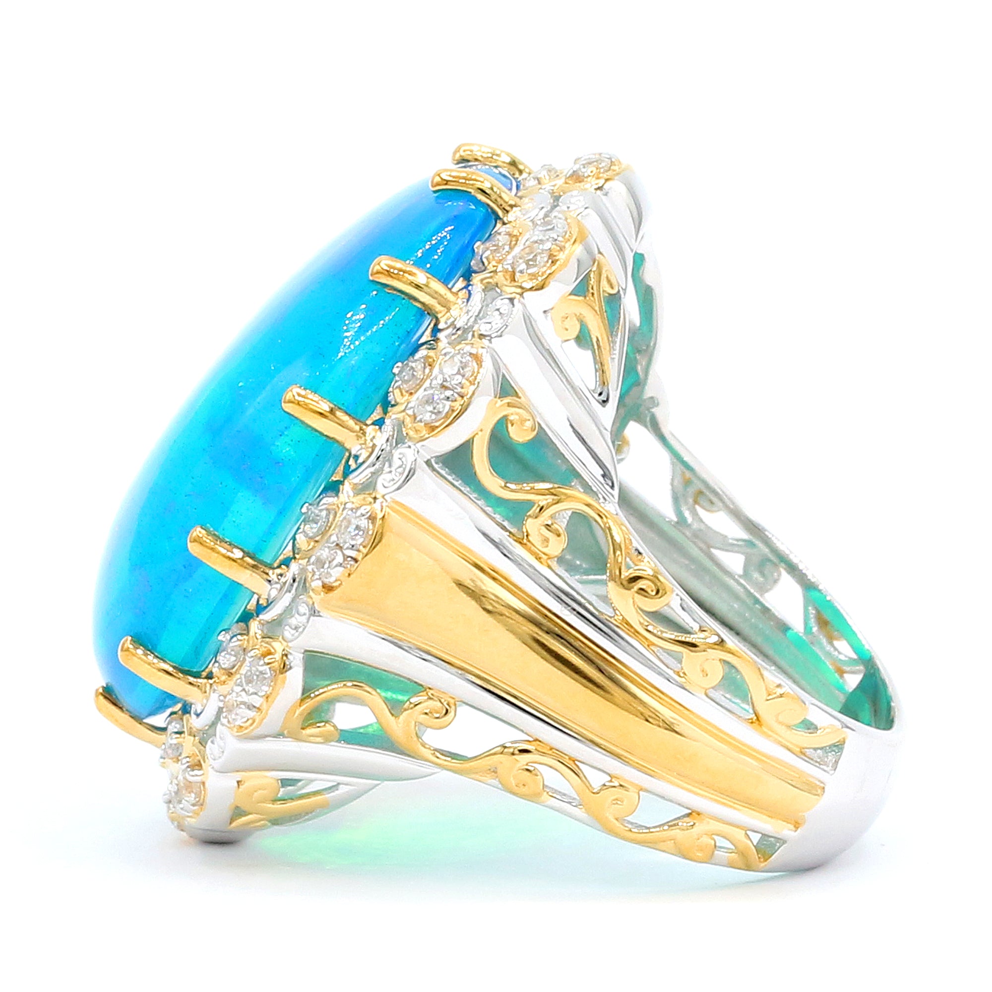 Couture Gems One-of-a-Kind 24K Palladium Silver 19.30ctw Paraiba Opal & White Zircon Ring