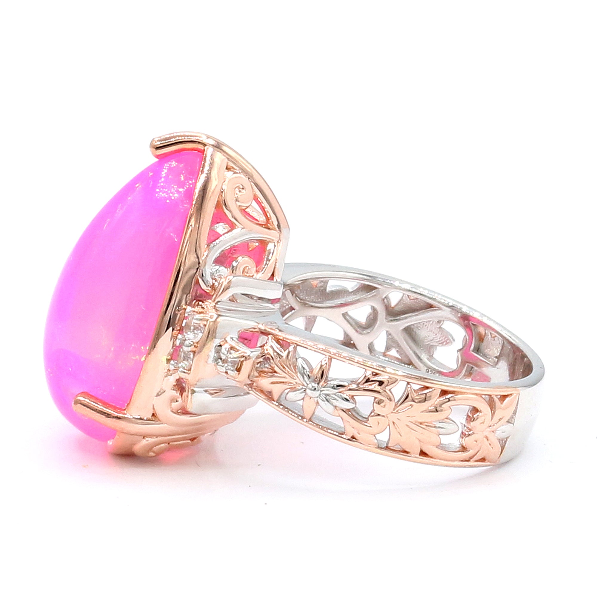 Couture Gems One-of-a-Kind 18K Palladium Silver 10.58ctw Pink Ethiopian Opal & White Zircon Ring