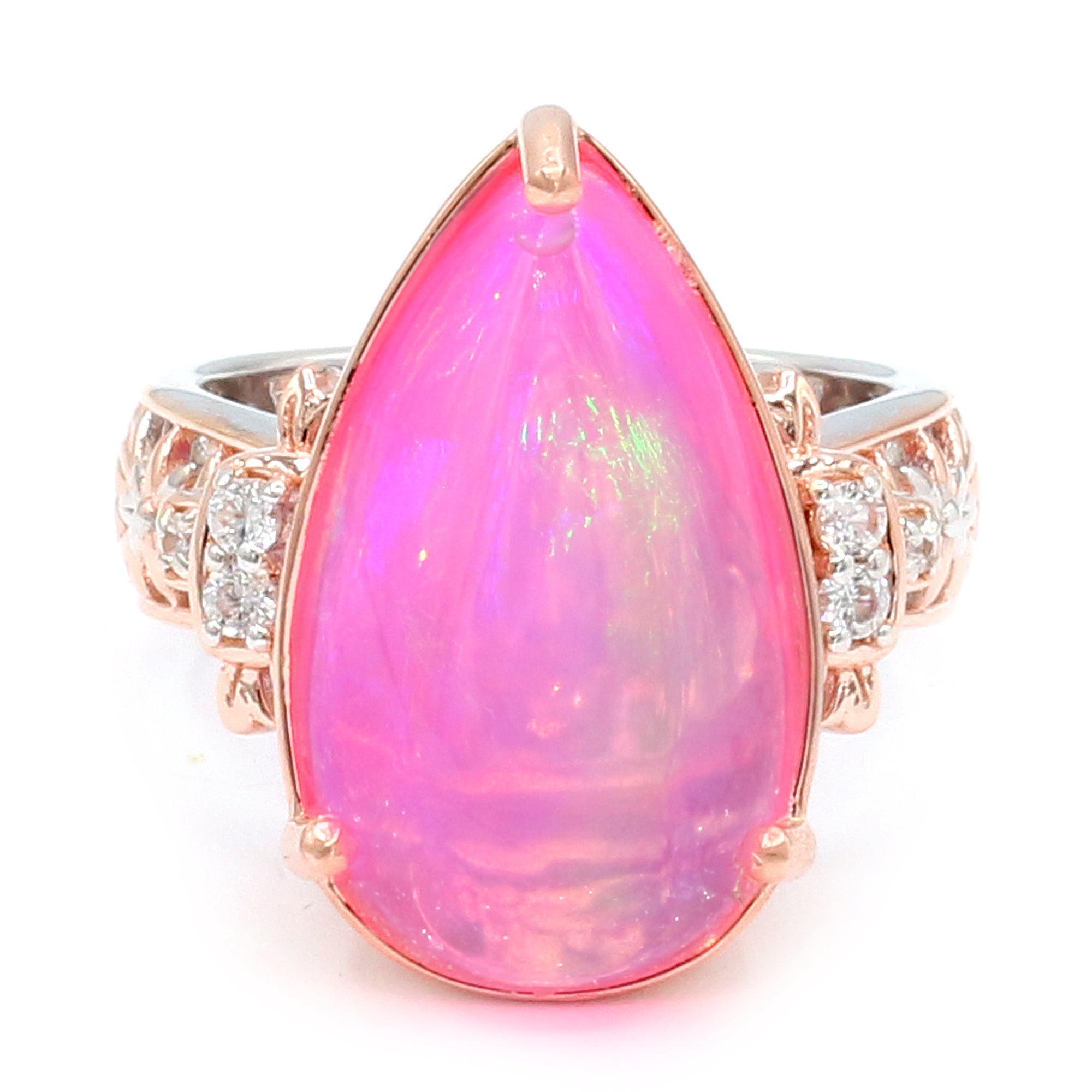 Couture Gems One-of-a-Kind 18K Palladium Silver 10.58ctw Pink Ethiopian Opal & White Zircon Ring