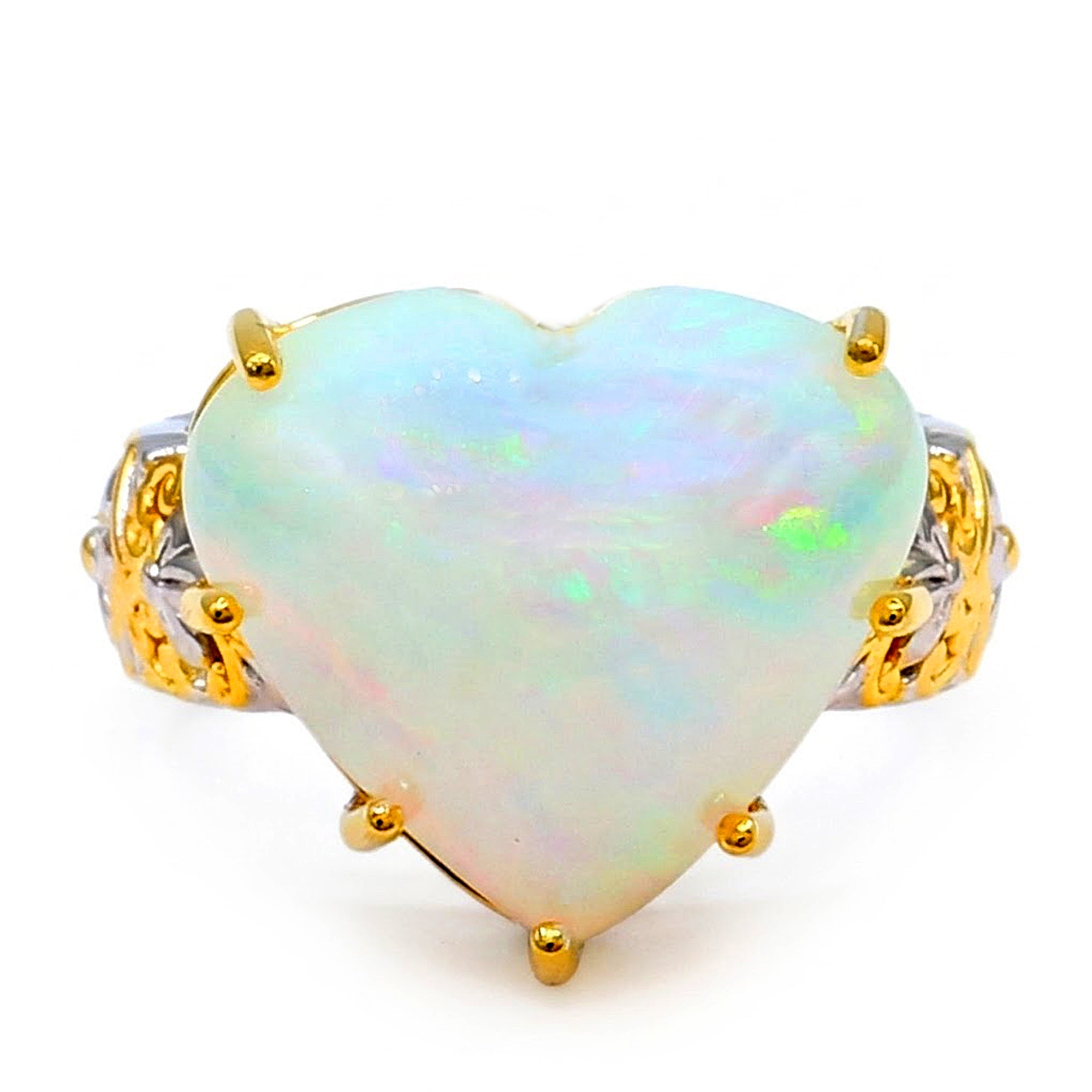 Couture Gems One-of-a-Kind 24K Palladium Silver 13.25ctw Ethiopian Opal Heart Ring