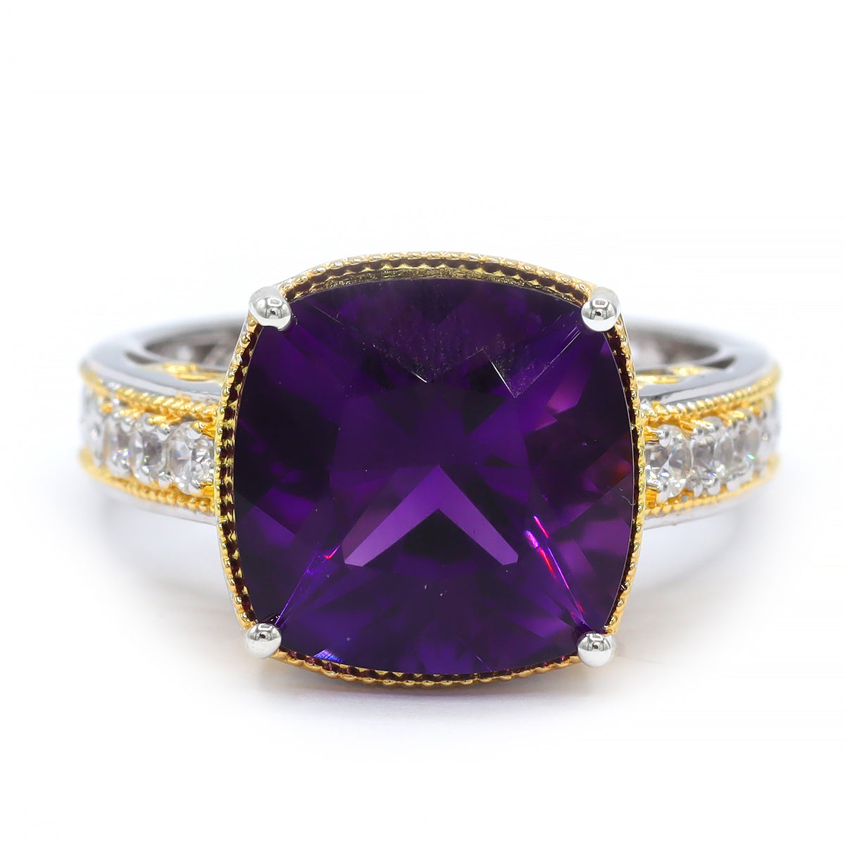 Gems en Vogue One-of-a-Kind 24K Palladium Silver 7.60ctw Namibian Amethyst & White Zircon Ring
