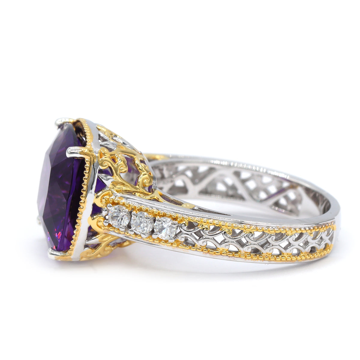 Gems en Vogue One-of-a-Kind 24K Palladium Silver 7.60ctw Namibian Amethyst & White Zircon Ring