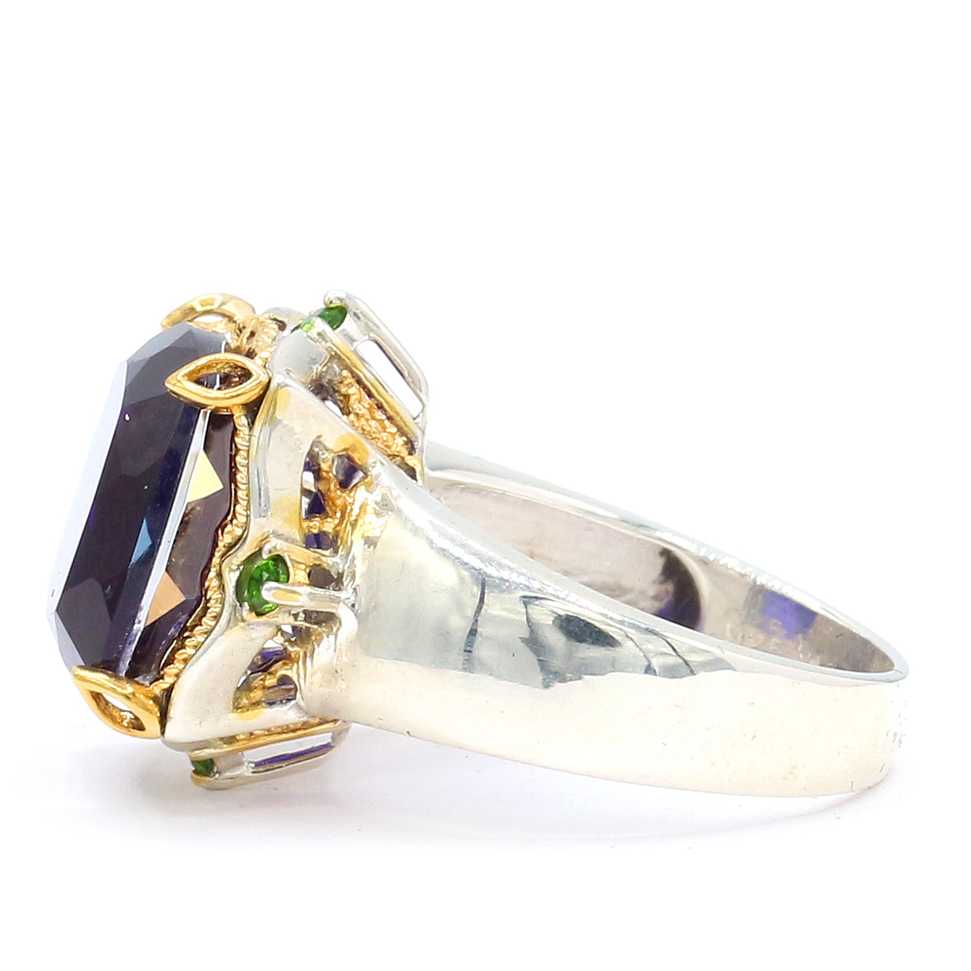 Gems en Vogue One-of-a-Kind 24K Palladium Silver 9.32ctw Tanzanite Color Quartz & Chrome Diopside Ring