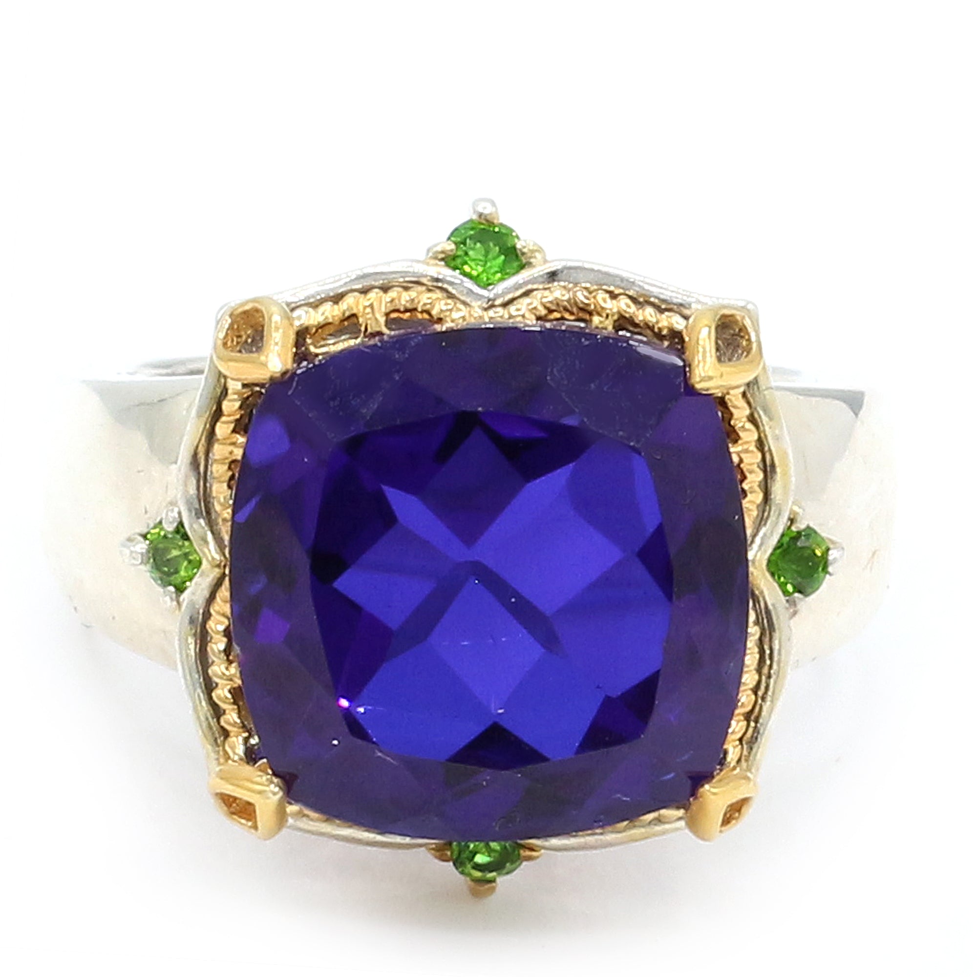 Gems en Vogue One-of-a-Kind 24K Palladium Silver 9.32ctw Tanzanite Color Quartz & Chrome Diopside Ring