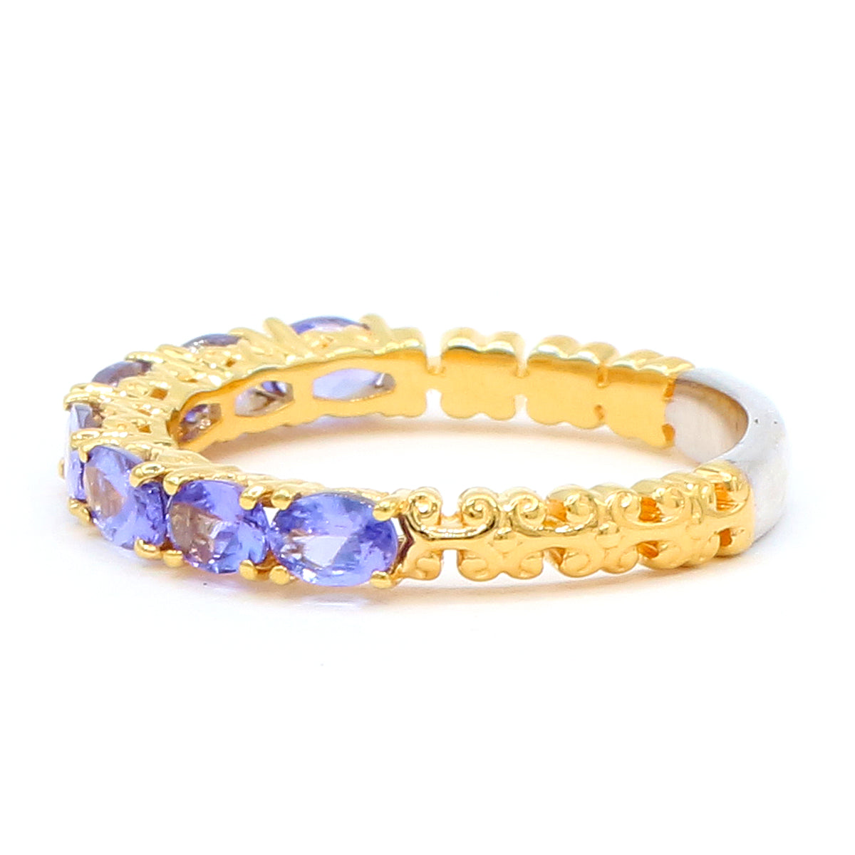 Gems en Vogue 24K Palladium Silver 1.51ctw Tanzanite Half Eternity Band Ring