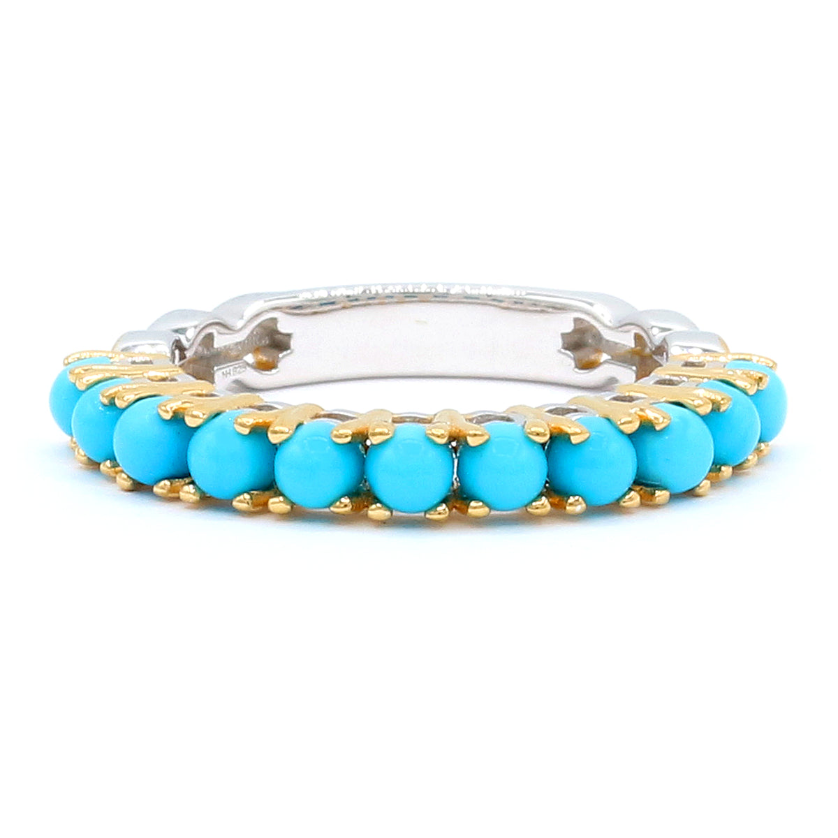 Gems en Vogue 24K Palladium Silver Sleeping Beauty Turquoise Half Eternity Band Ring