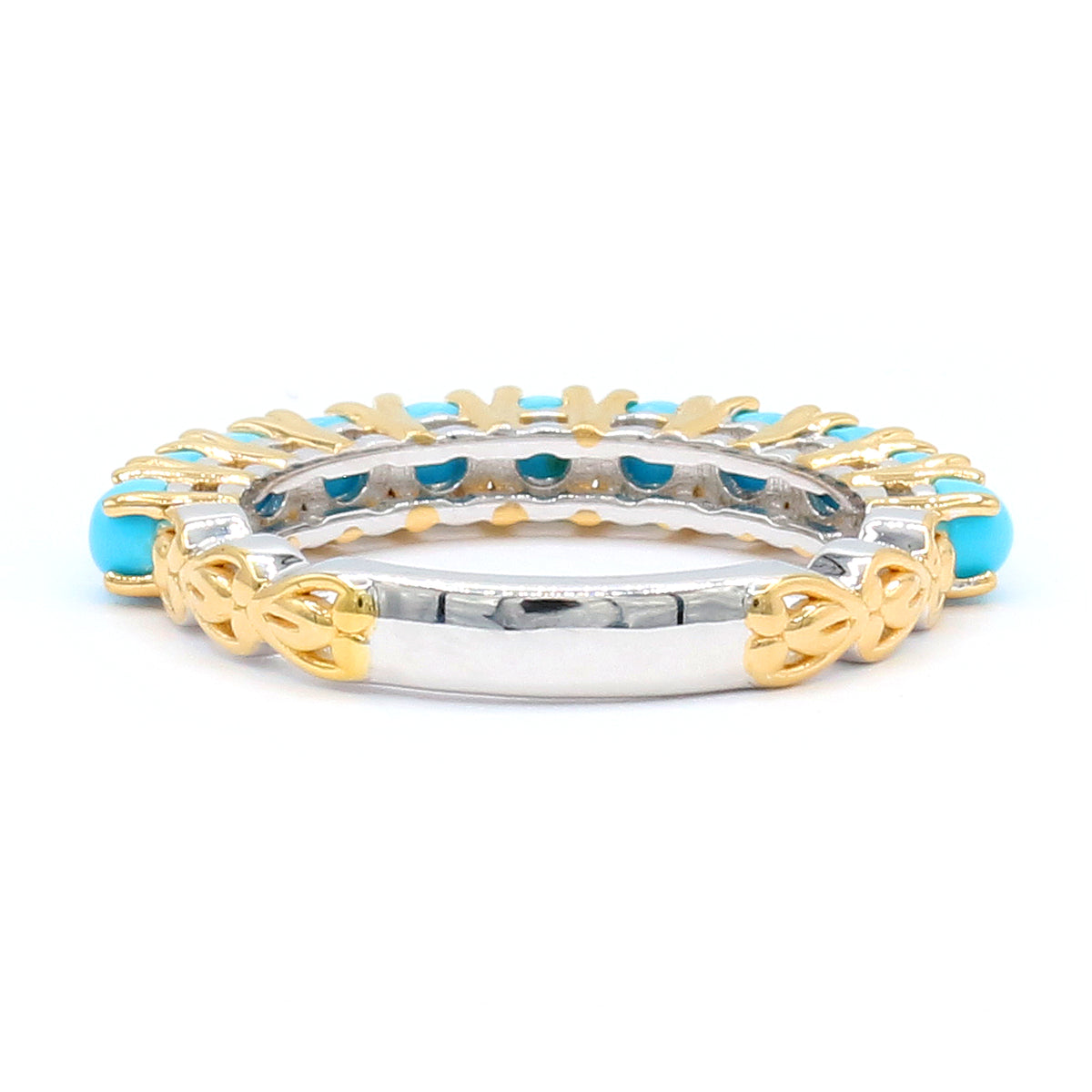 Gems en Vogue 24K Palladium Silver Sleeping Beauty Turquoise Half Eternity Band Ring