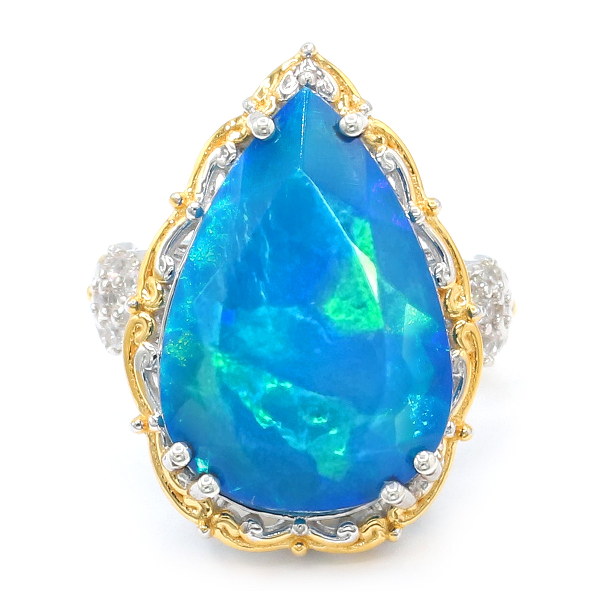 Couture Gems One-of-a-Kind 24K Palladium Silver 10.92ctw Faceted Paraiba Opal & White Zircon Ring