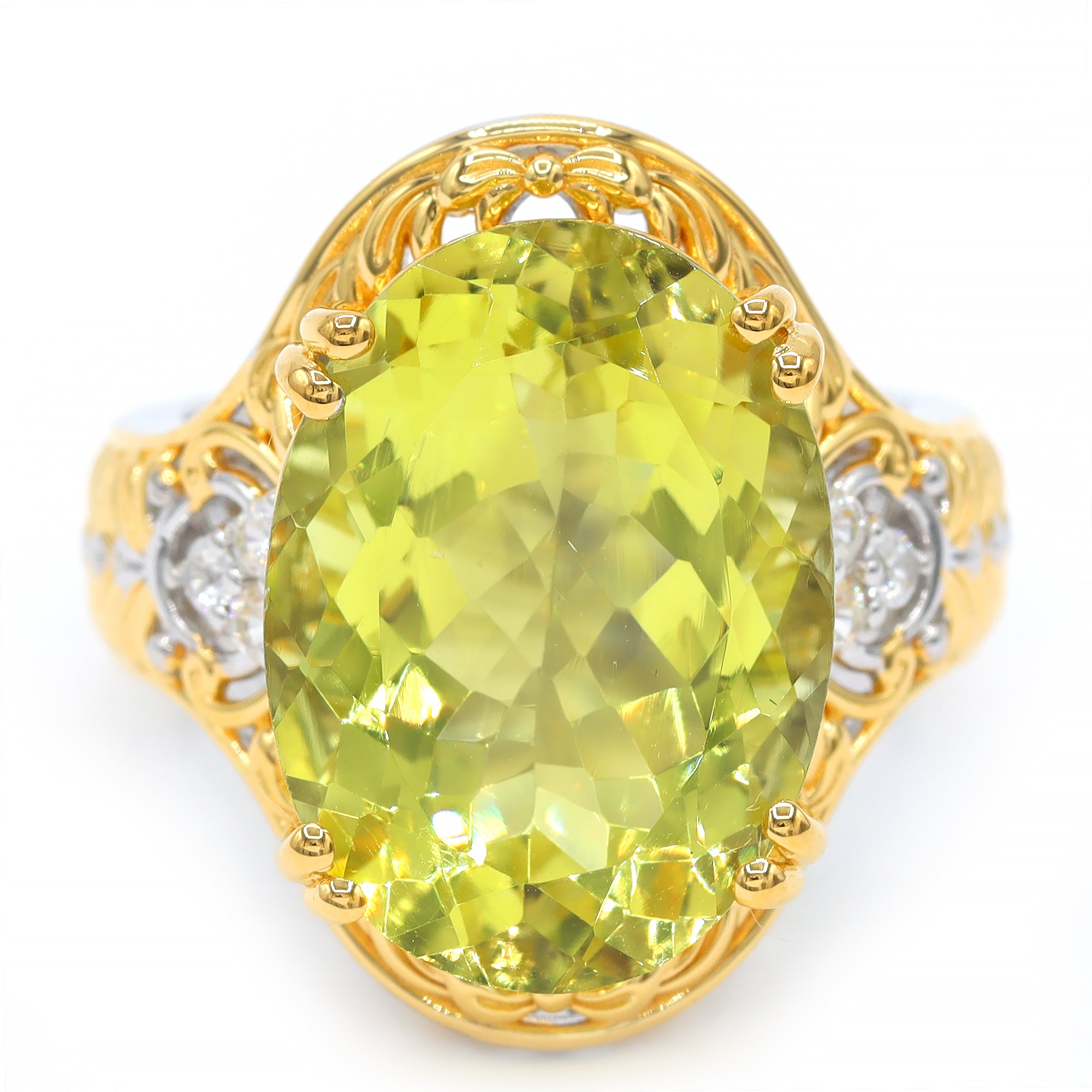 Gems en Vogue 24K Palladium Silver 16.00ctw Ouro Verde & White Zircon Ring